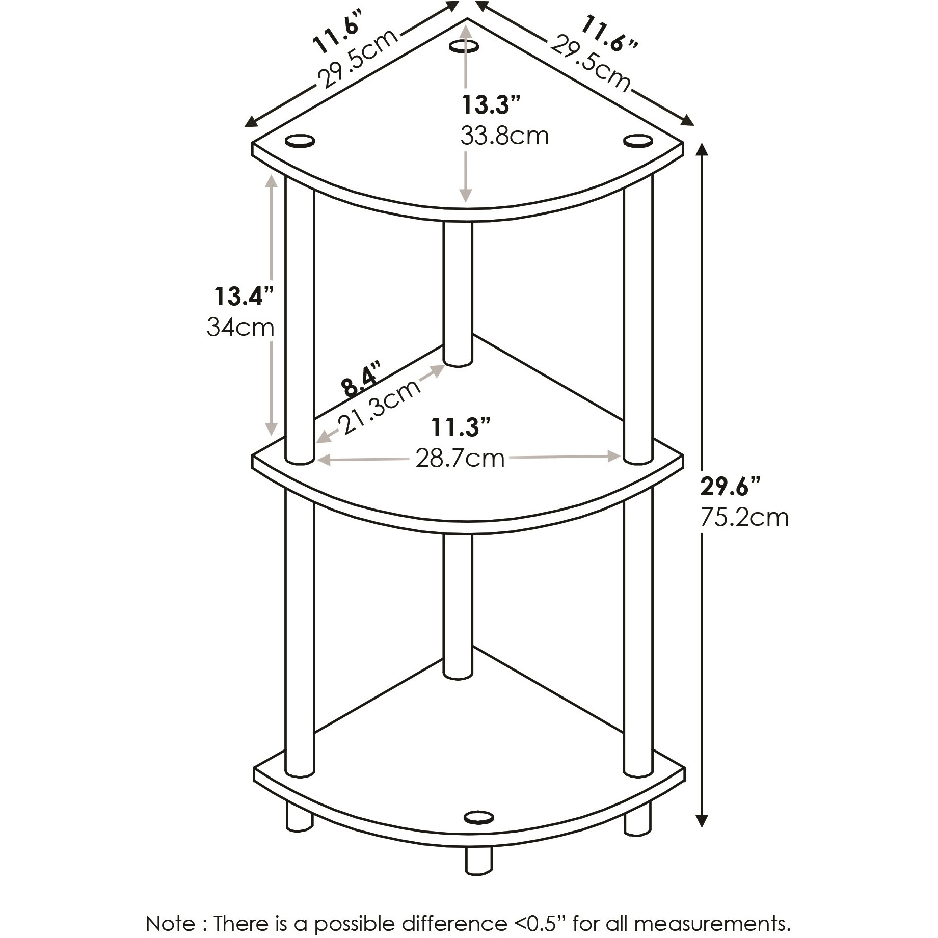 Furinno Turn-N-Tube 3-Tier Corner Display Rack Multipurpose Shelving Unit, Amber Pine/Black