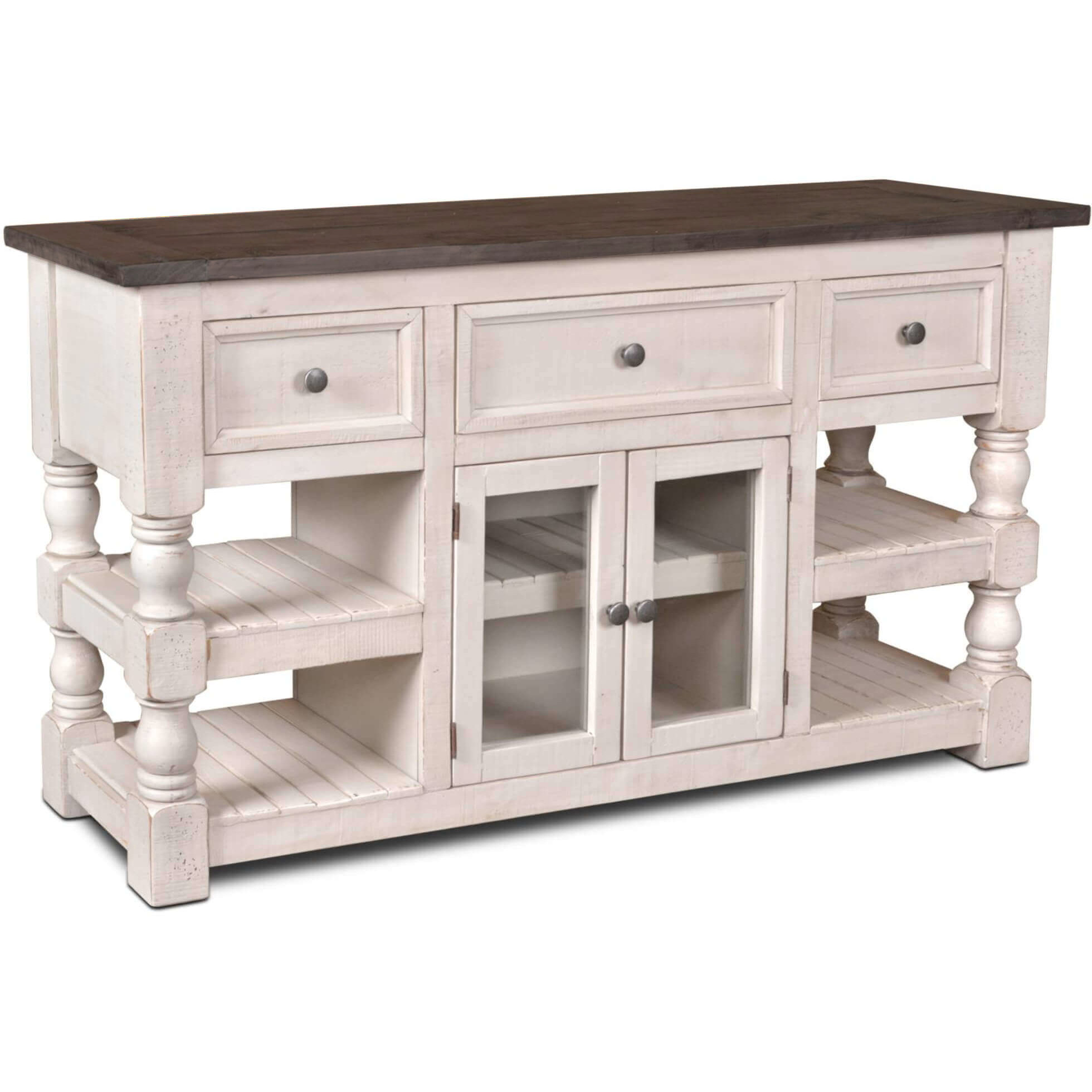 Sunset Trading Stowe Barn Door Console - Media Cabinet - TV Stand - Rustic Gray Solid Wood