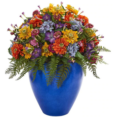 Giant Mixed Floral Artificial Arrangement in Blue Vase
