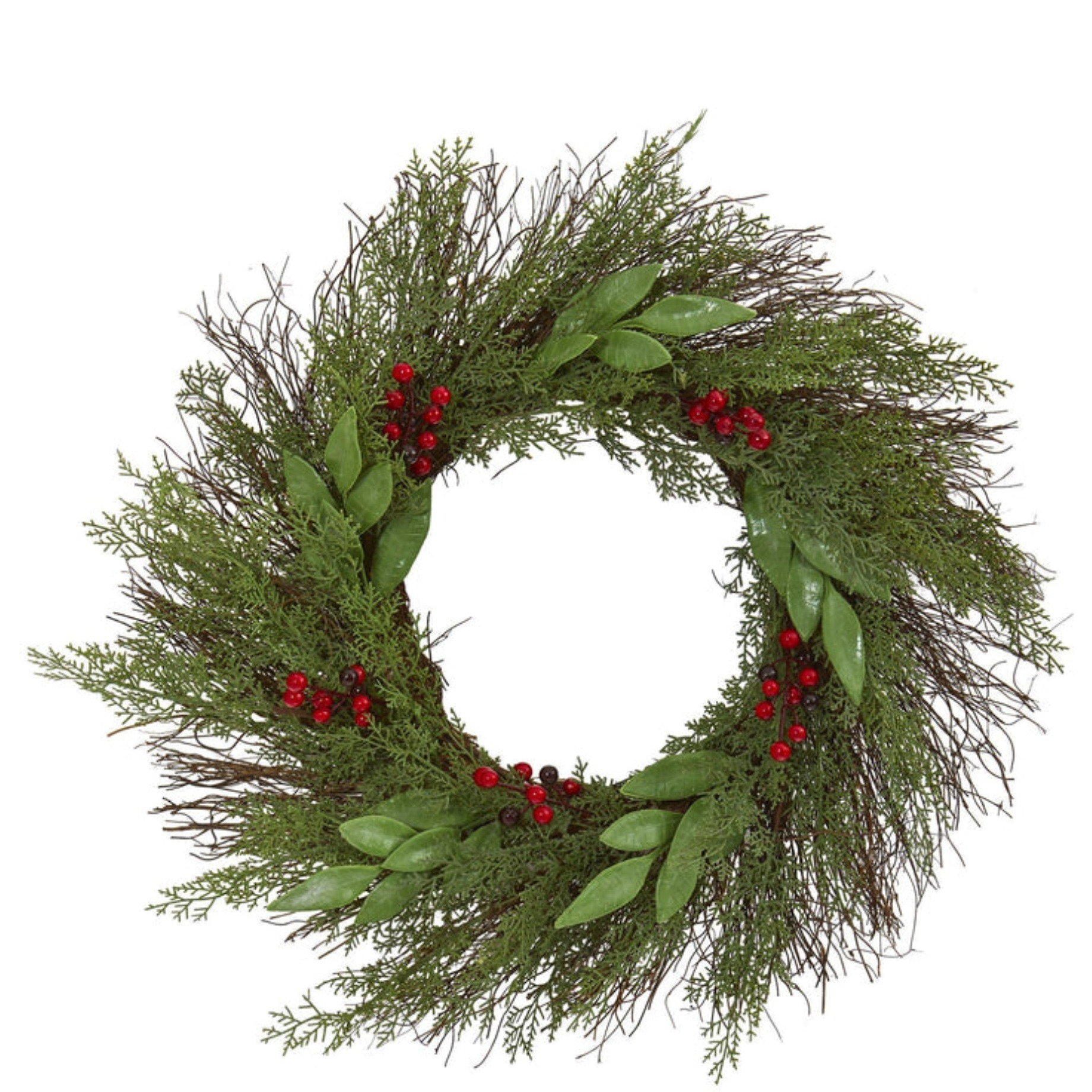 20 Cedar and Ruscus with Berries Artificial Wreath
