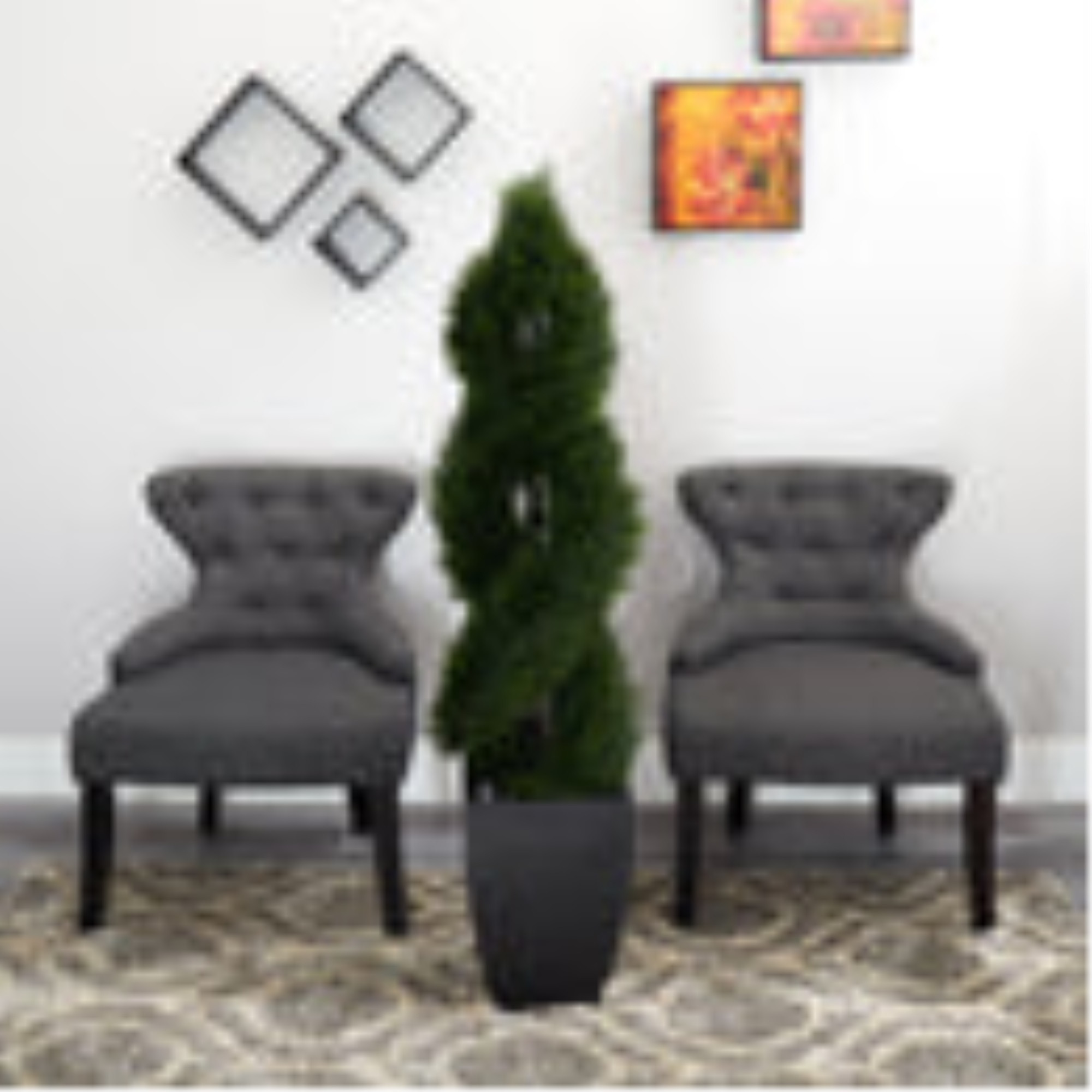5 Double Pond Cypress Spiral Topiary Artificial Tree in Black Wash Planter UV Resistant (Indoor/Outdoor)