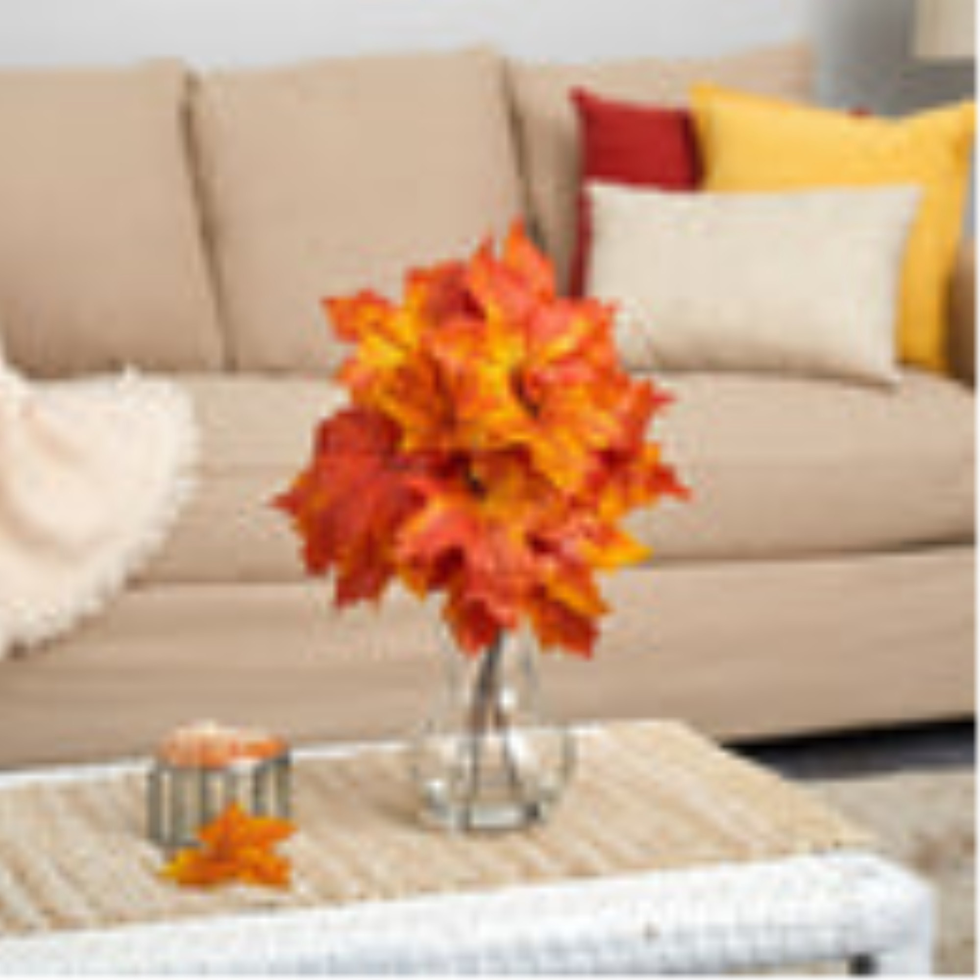 18 Autumn Maple Leaf Artificial Plant in Glass Planter