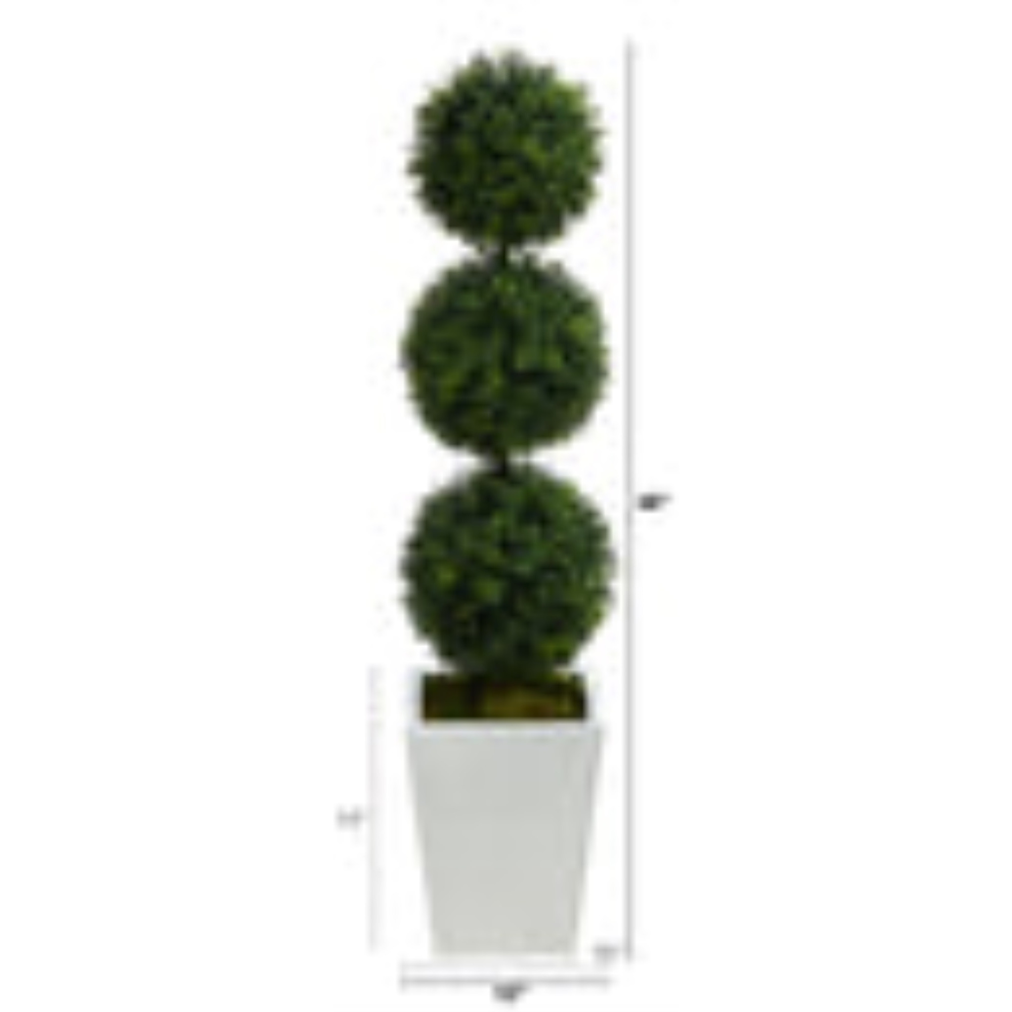 46 Boxwood Triple Ball Topiary Artificial Tree in White Metal Planter (Indoor/Outdoor)