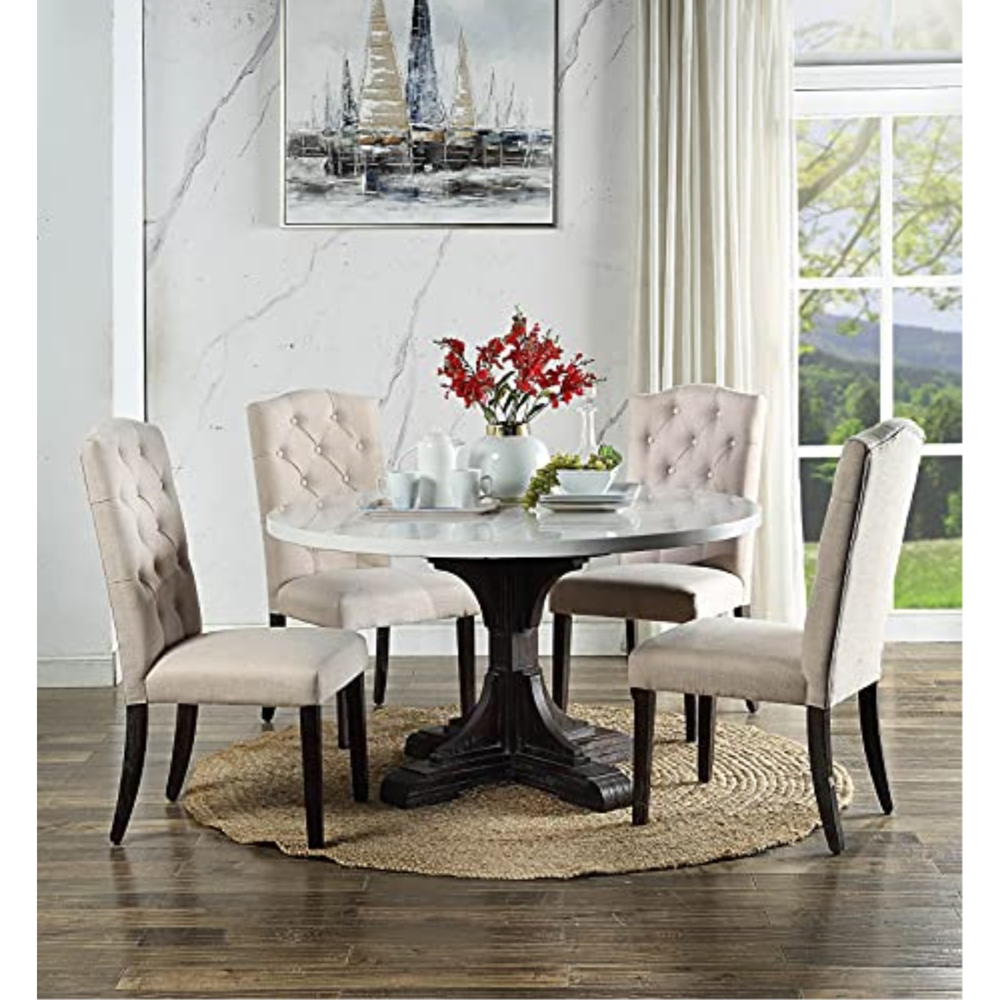 DN00090 - Dining Table, White Marble Top & Weathered Espresso - Gerardo