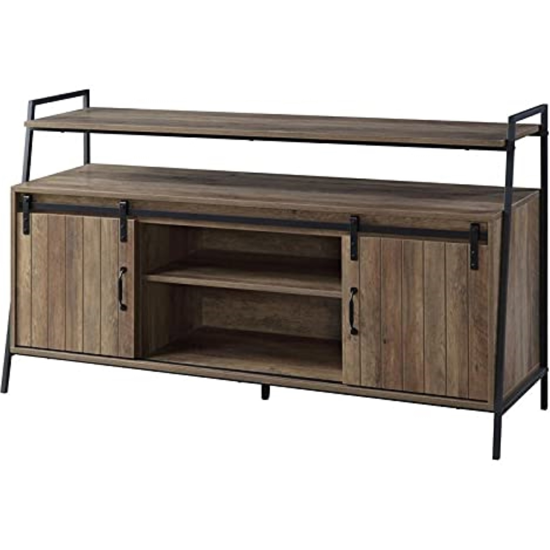 LV00152 - TV Stand , Rustic Oak & Black Finish - Rashawn