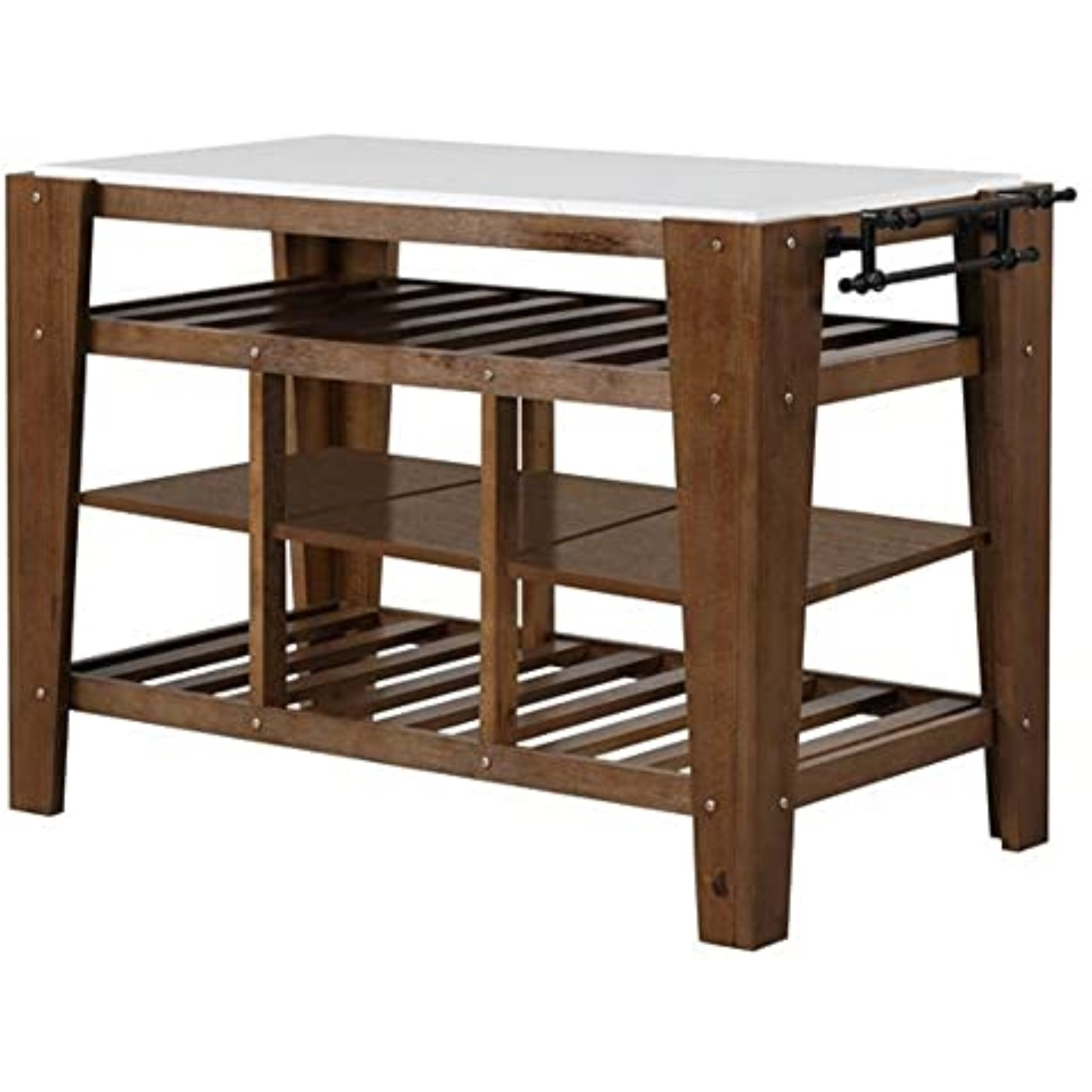 AC00396 - Kitchen Island , Marble Top & Rustic Brown Finish - Alaroa