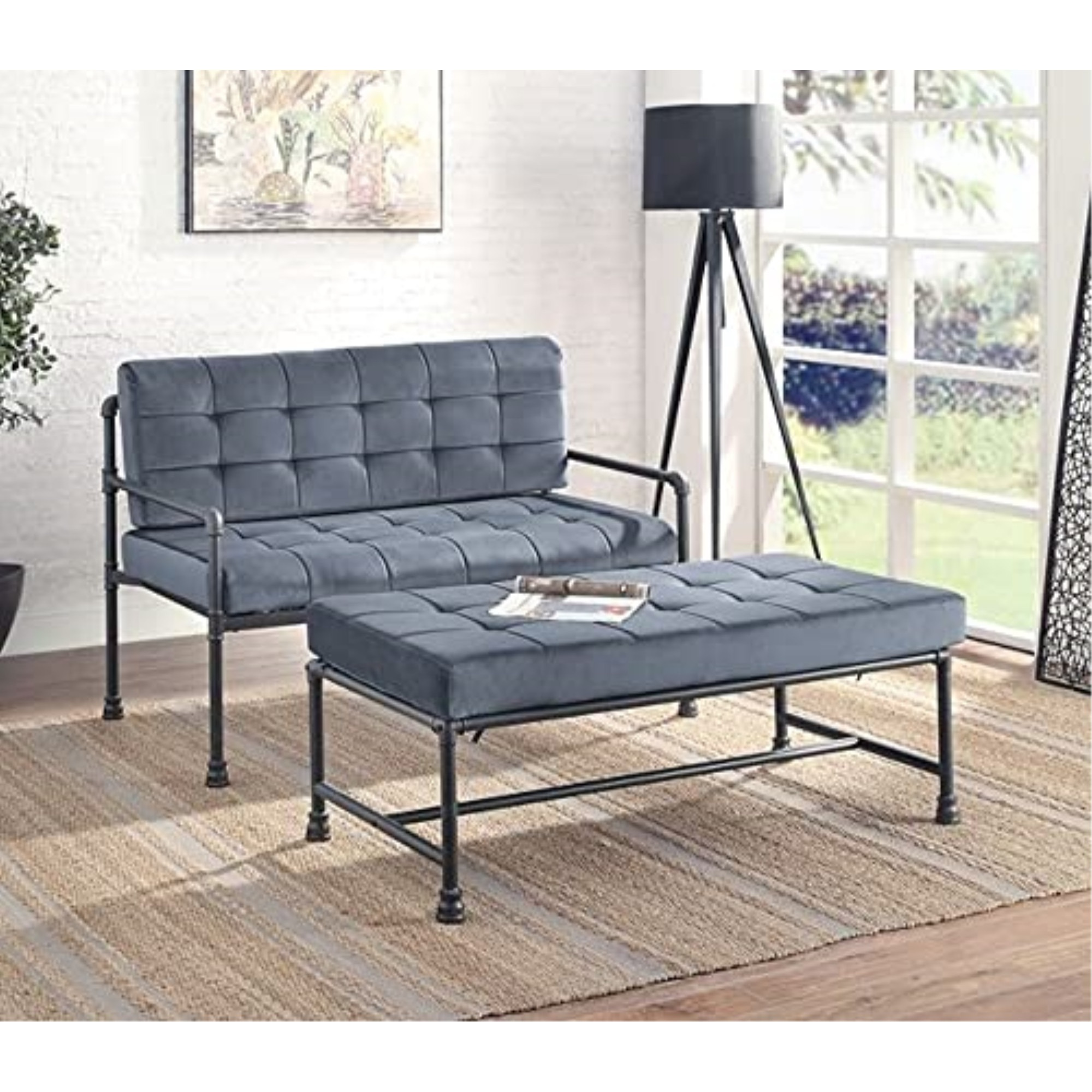 LV00426 - Loveseat, Gray Velvet & Sandy Gray Finish - Brantley