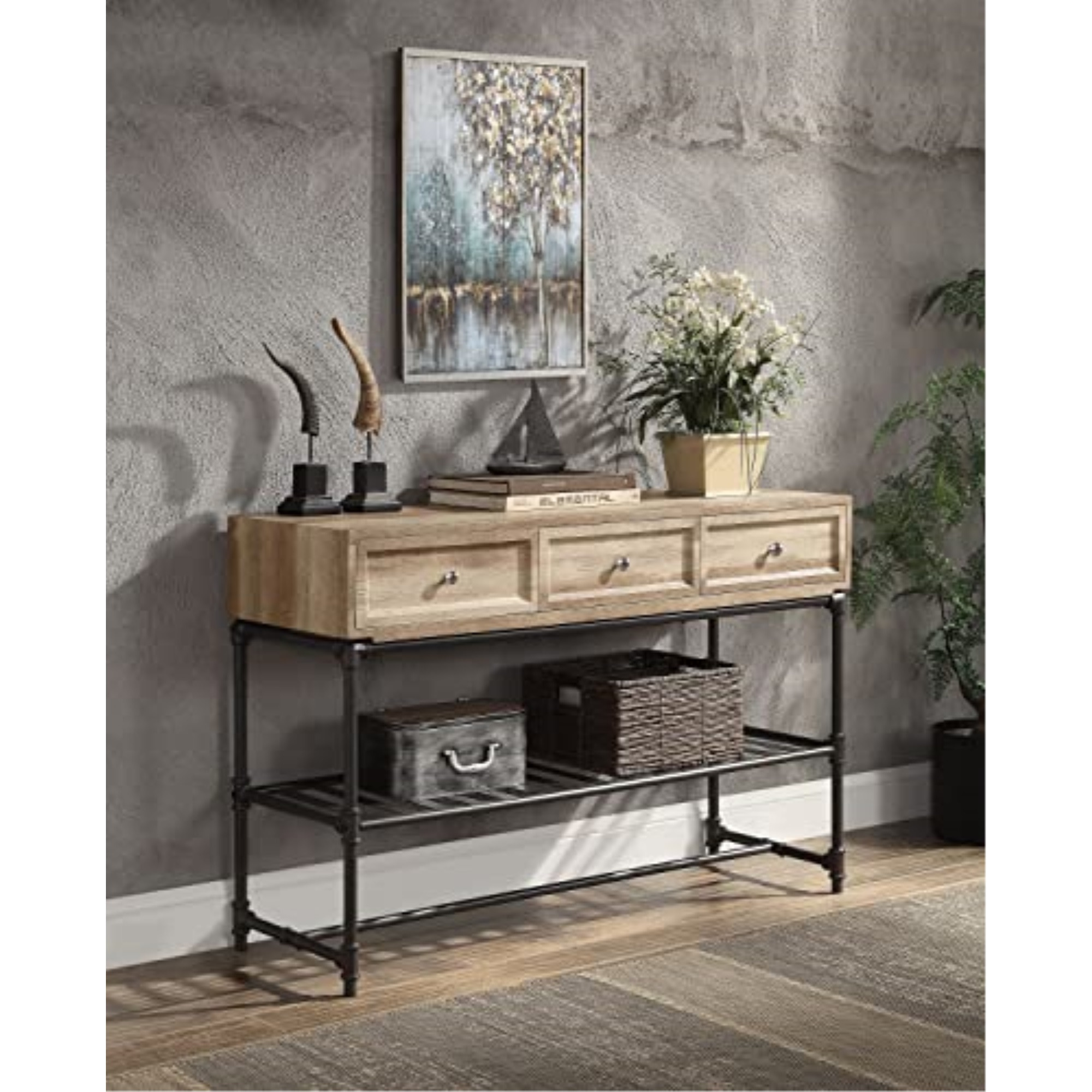 LV00750 - sofa Table, Oak & Sandy Black Finish - Brantley