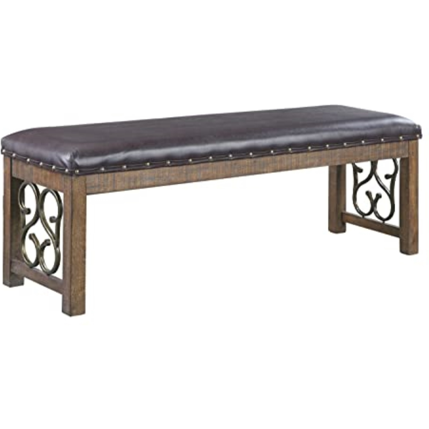 DN00982 - Bench, Black PU & Weathered Cherry Finish - Raphaela