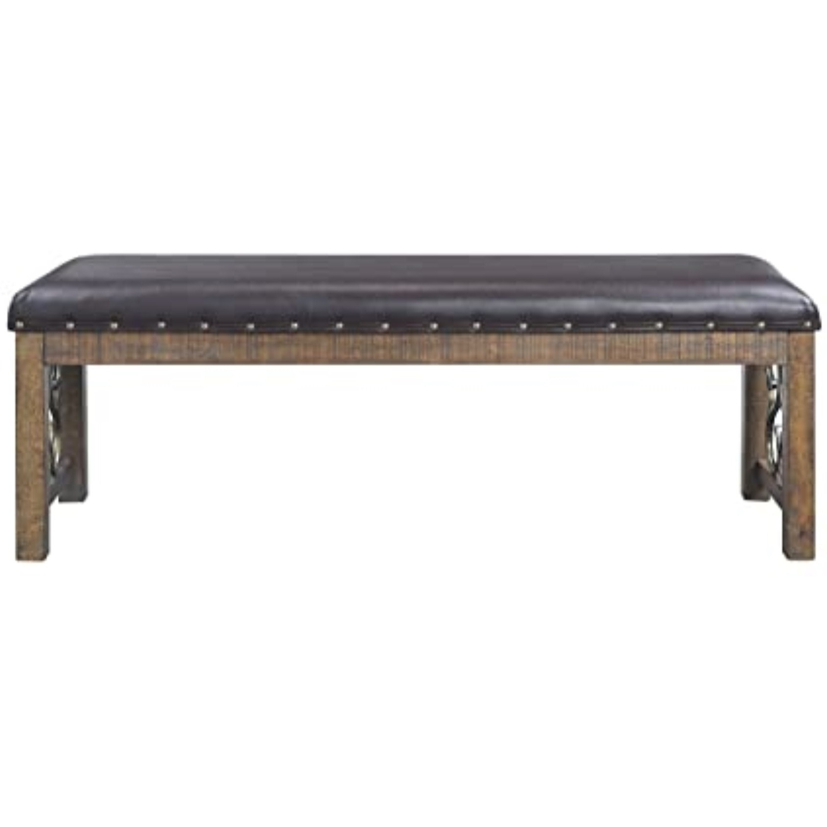 DN00982 - Bench, Black PU & Weathered Cherry Finish - Raphaela