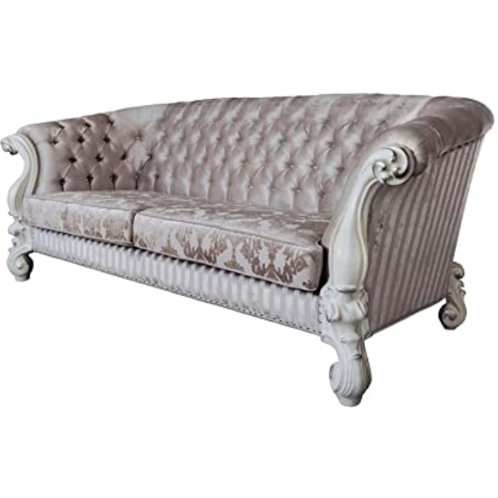 LV01394 - Sofa w/7 Pillows, Ivory Fabric & Bone White Finish - Versailles