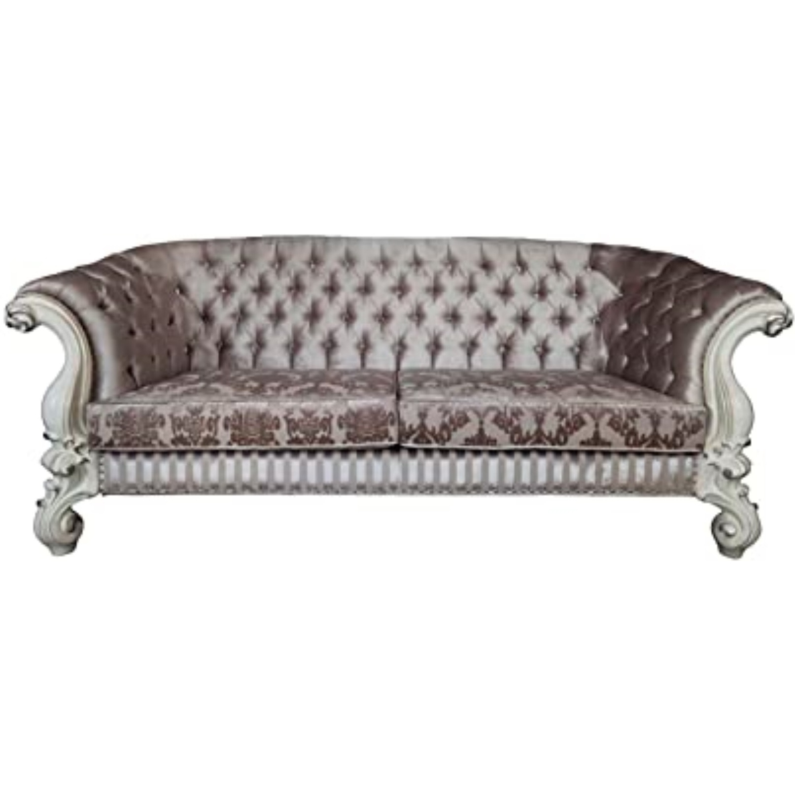 LV01394 - Sofa w/7 Pillows, Ivory Fabric & Bone White Finish - Versailles