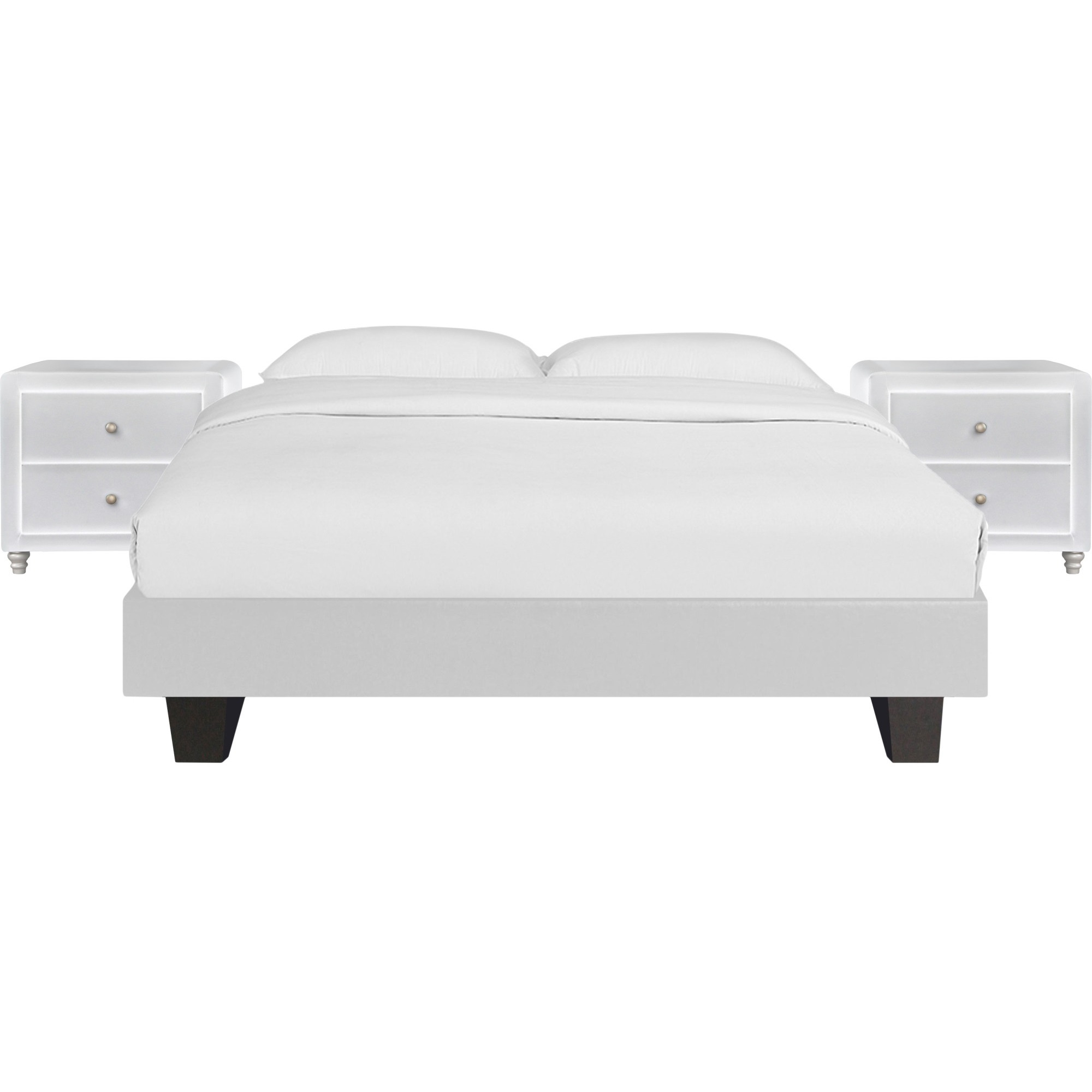 Acton Platform Bed, Queen, White with 2 Nightstands