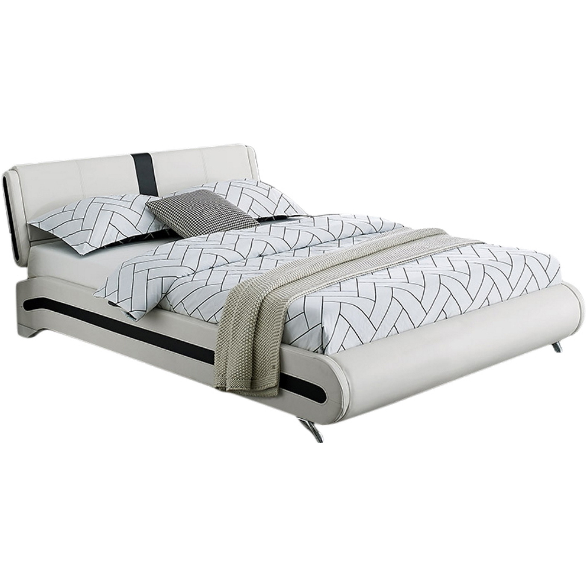 Carlton Platform Bed, Queen, White with 2 Nightstands