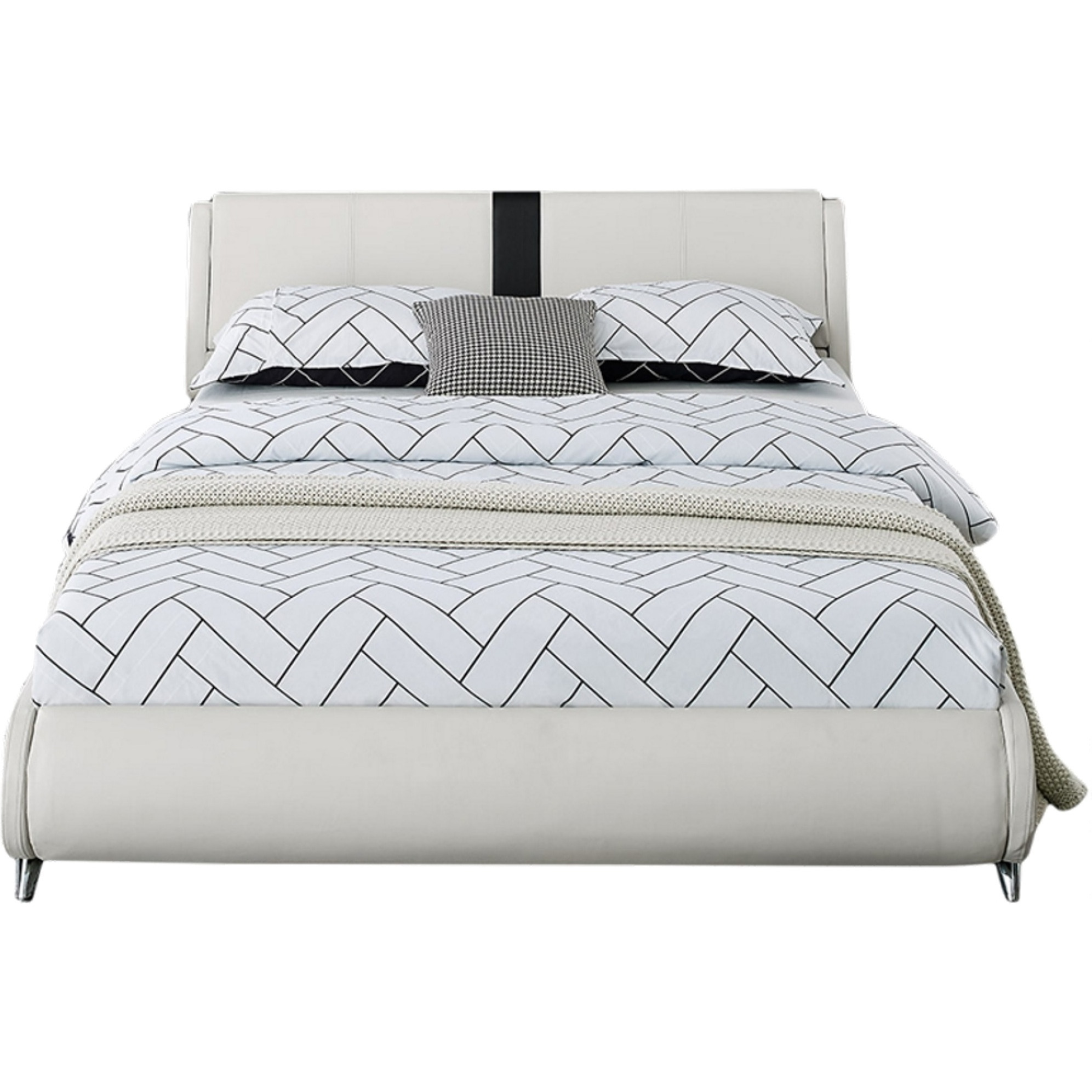 Carlton Platform Bed, Queen, White with 2 Nightstands