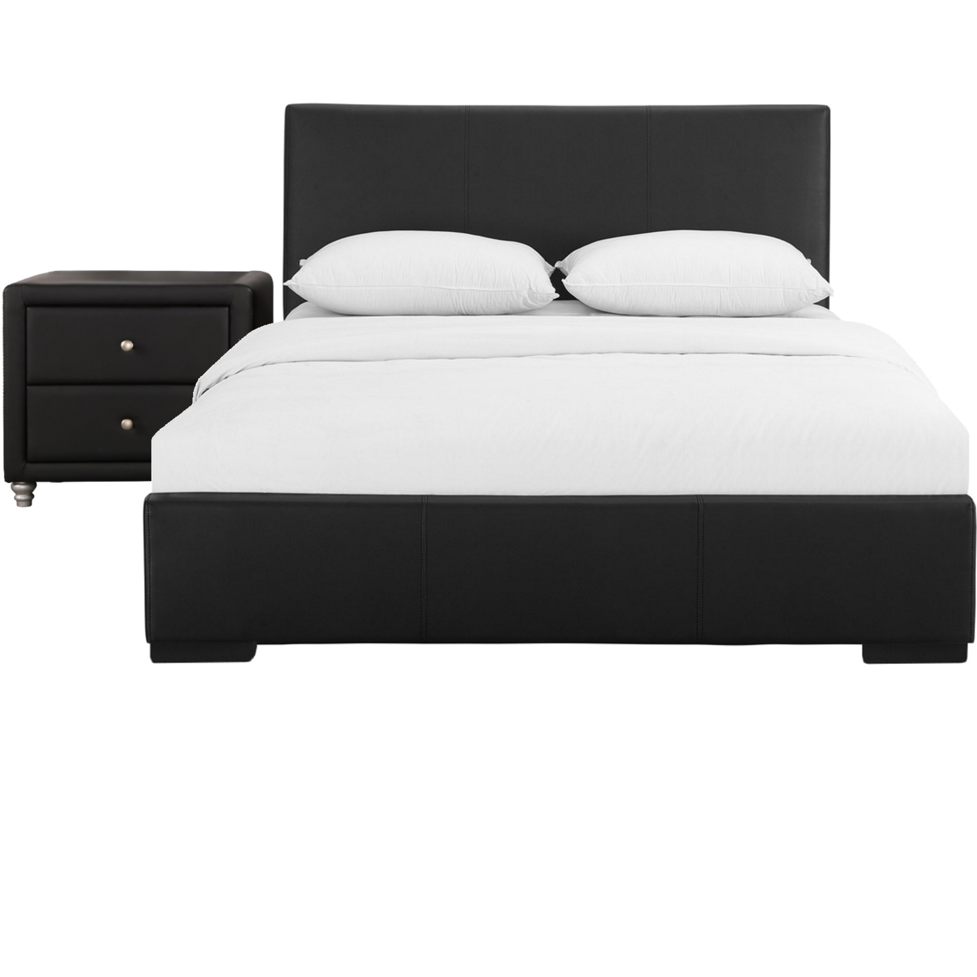 Hindes Upholstered Platform Bed, Black, King with 1 Nightstand