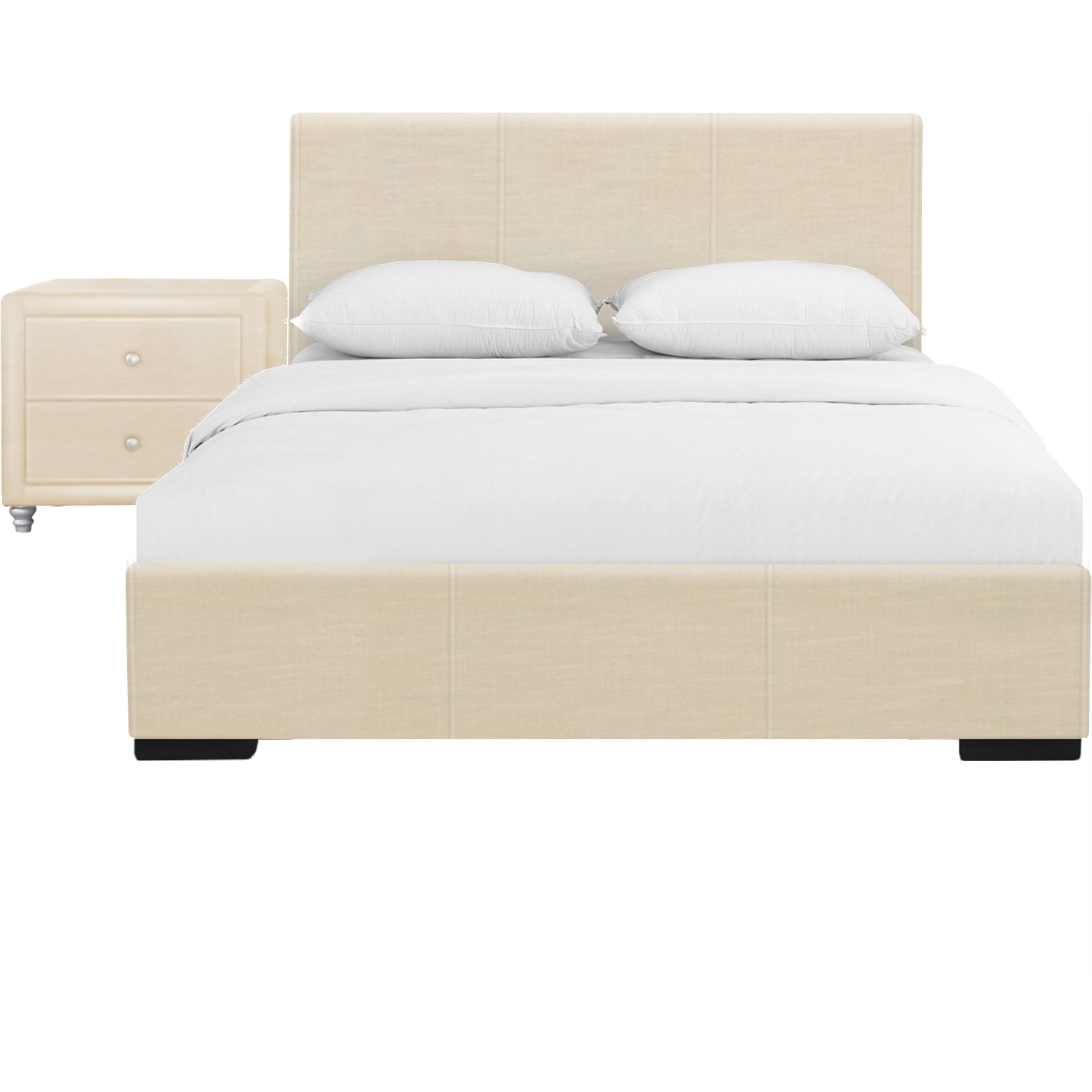 Hindes Upholstered Platform Bed, Beige, Twin with 1 Nightstand