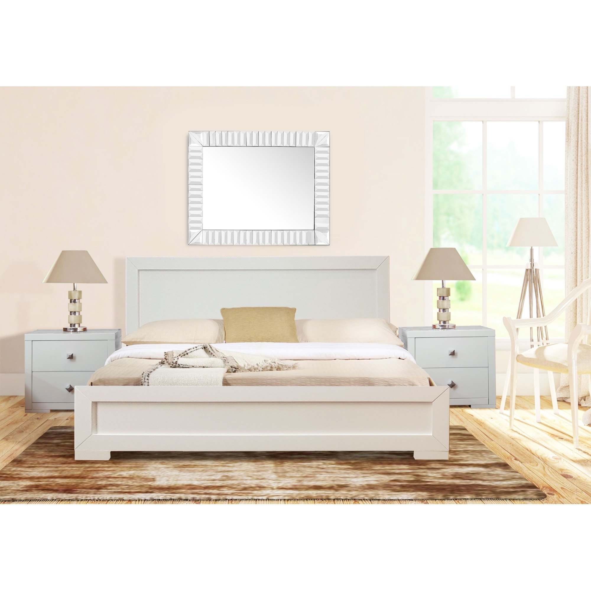 Trent Wooden Platform Bed in White, Queen