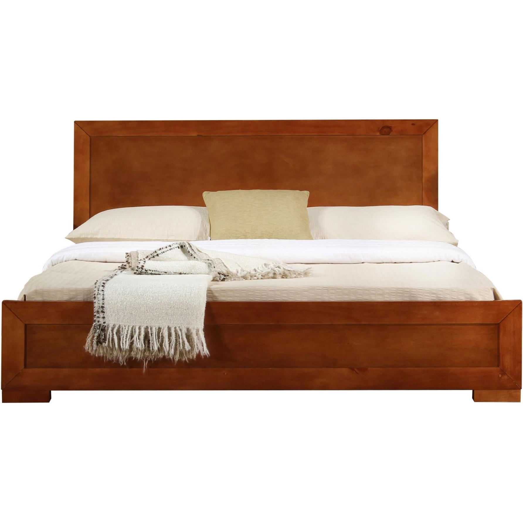 Trent Wooden Platform Bed in Cherry, King with 2 Nightstands