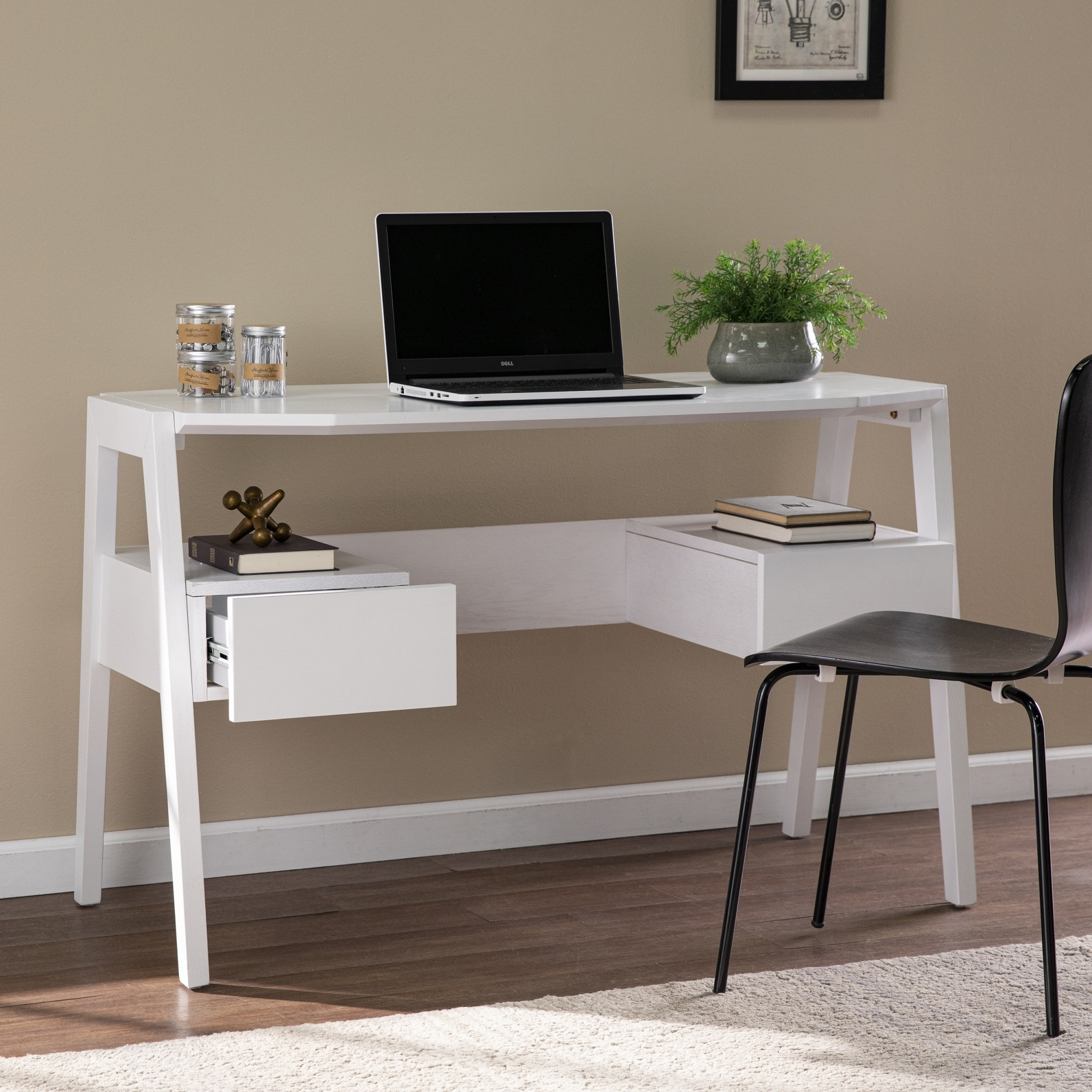 Clyden Midcentury Modern Writing Desk w/ Storage - White