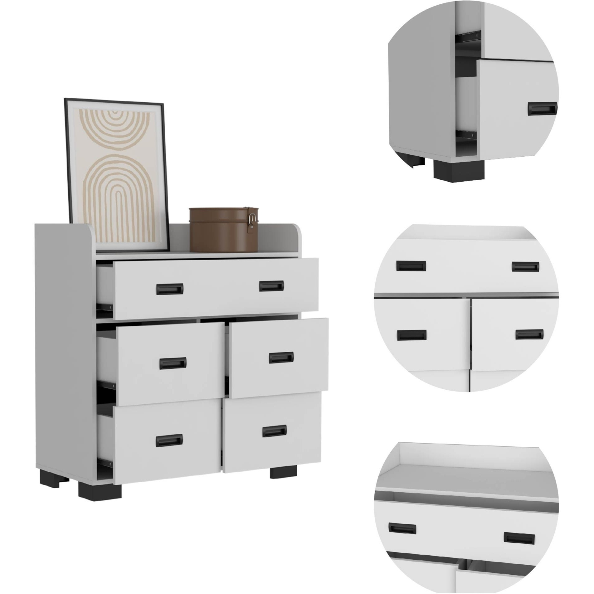 TUHOME Alyn Dresser, Four Legs, One Ample Drawer, Four Drawers, Countertop, White, For Bedroom