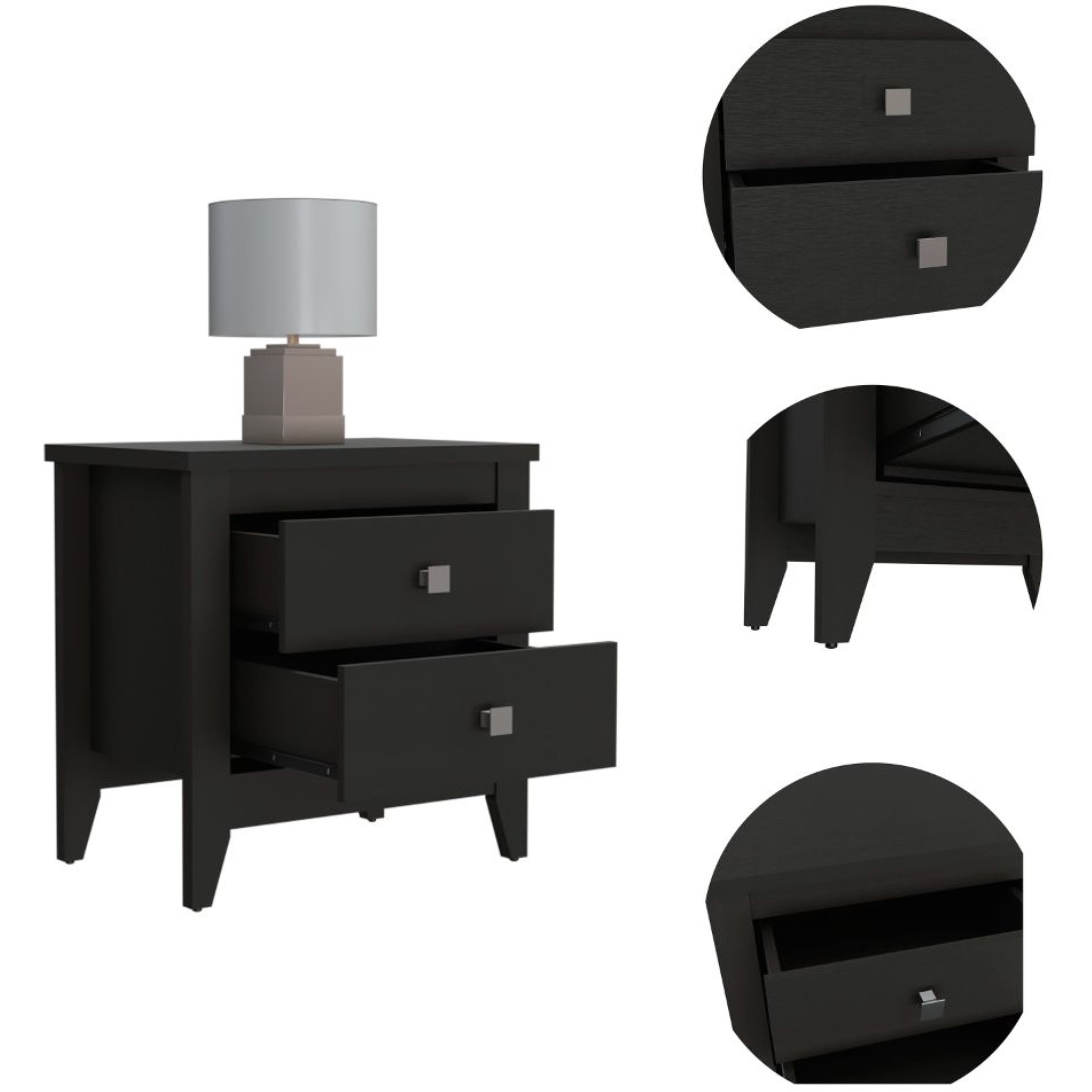 TUHOME Amara Nightstand, Countertop, Two Shelves, Four Legs-Black, For Bedroom