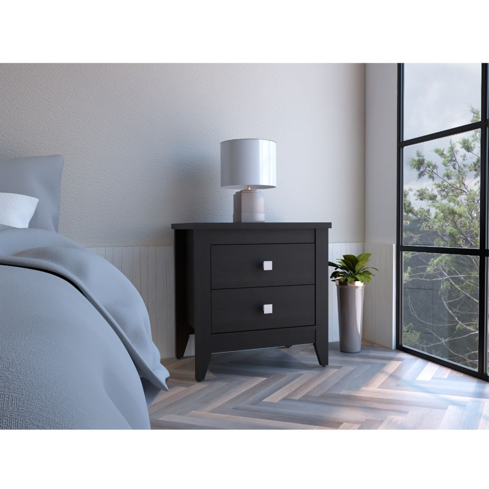 TUHOME Amara Nightstand, Countertop, Two Shelves, Four Legs-Black, For Bedroom