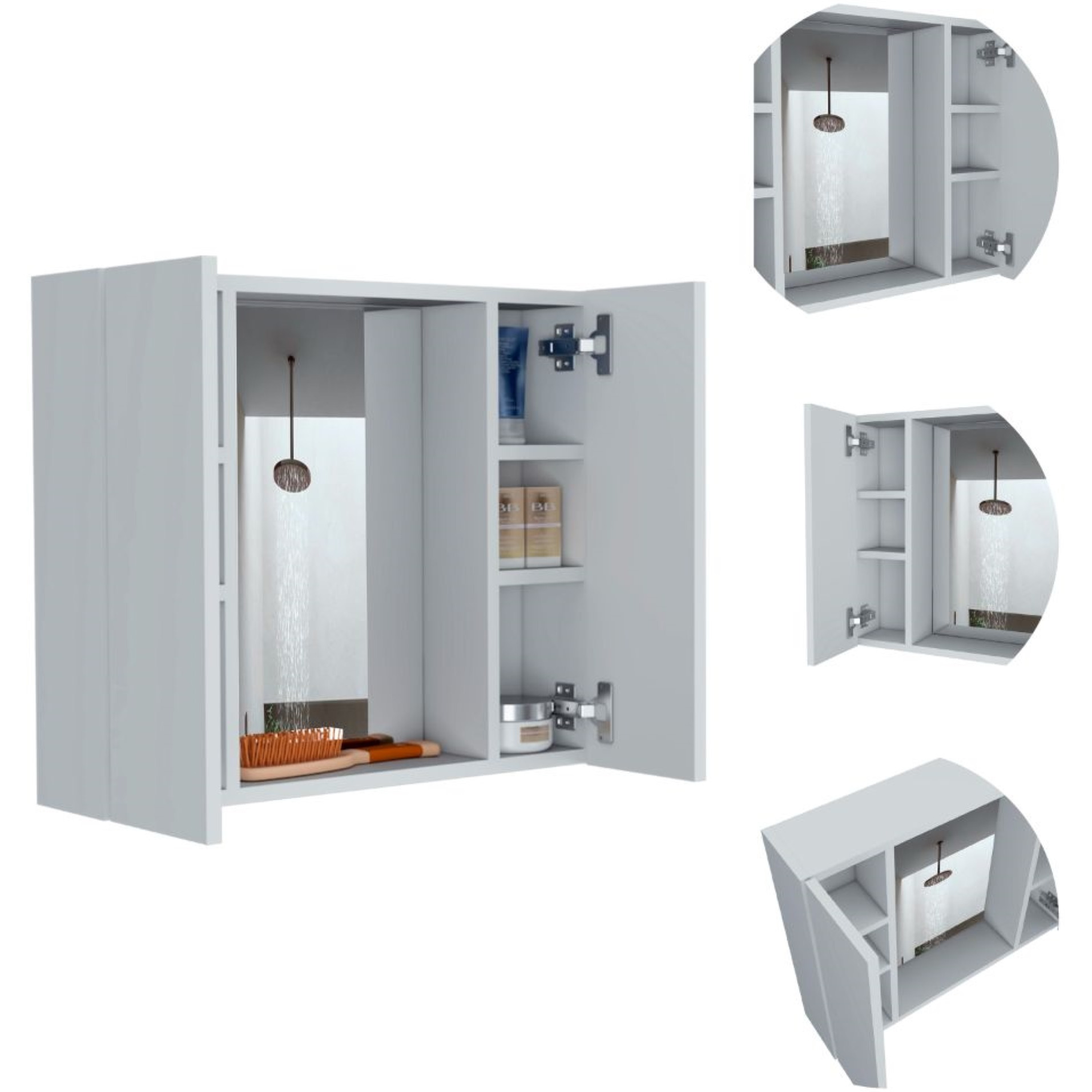 TUHOME Artemisa Medicine Cabinet, Two-Door Cabinet, Mirror, One External Shelf-White, For Bathroom