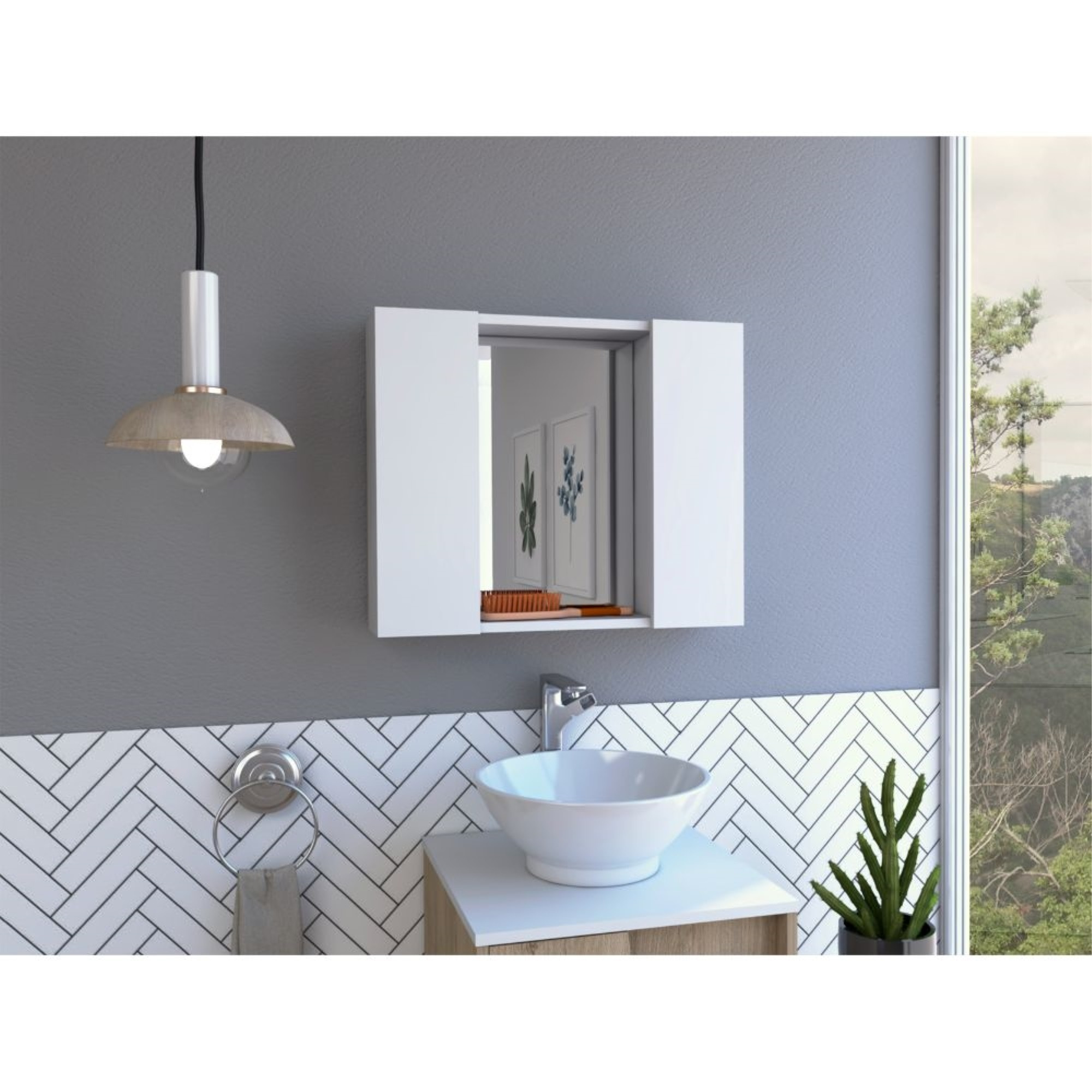 TUHOME Artemisa Medicine Cabinet, Two-Door Cabinet, Mirror, One External Shelf-White, For Bathroom