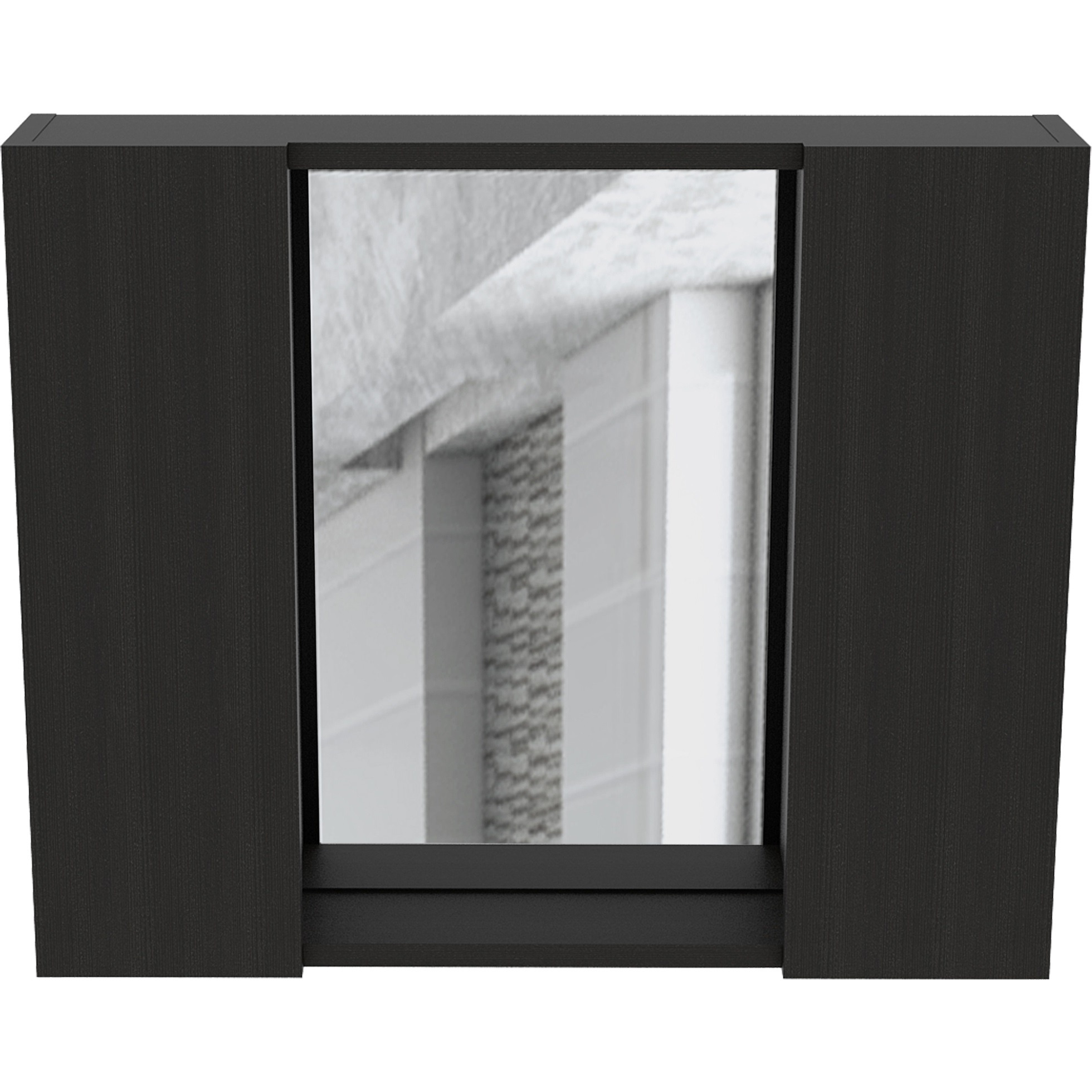 TUHOME Artemisa Medicine Cabinet, Two-Door Cabinet, Mirror, One External Shelf-Black, For Bathroom