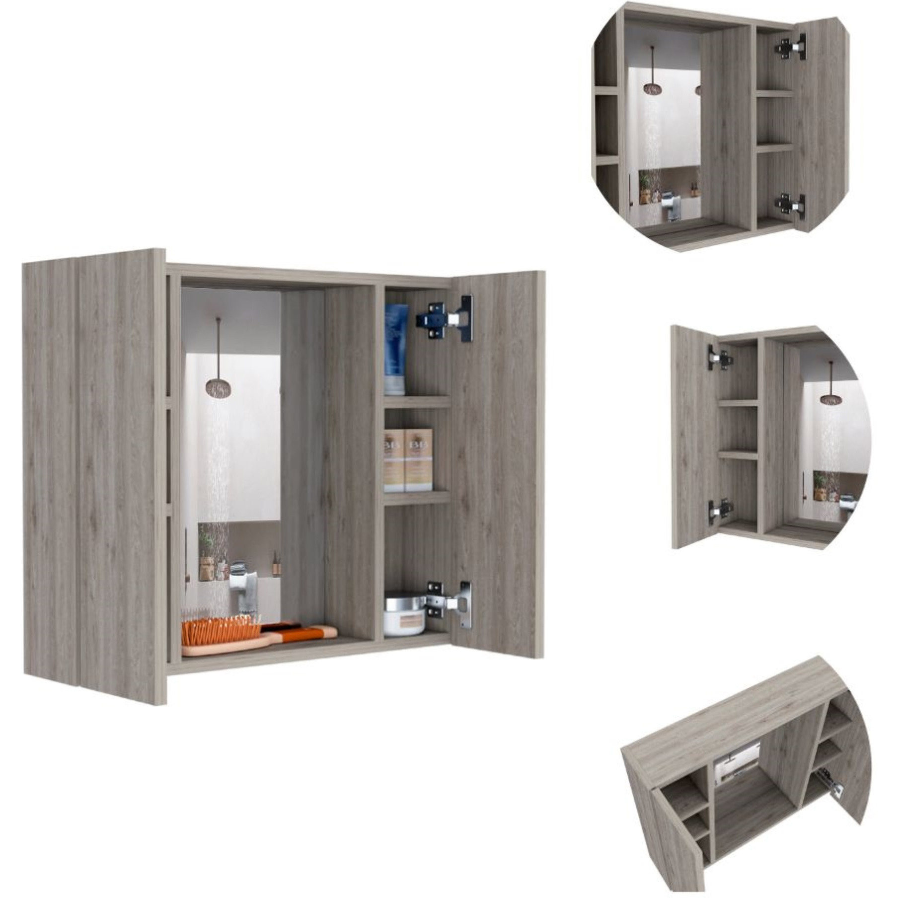 TUHOME Artemisa Medicine Cabinet, Two-Door Cabinet, Mirror, One External Shelf-Light Grey, For Bathroom
