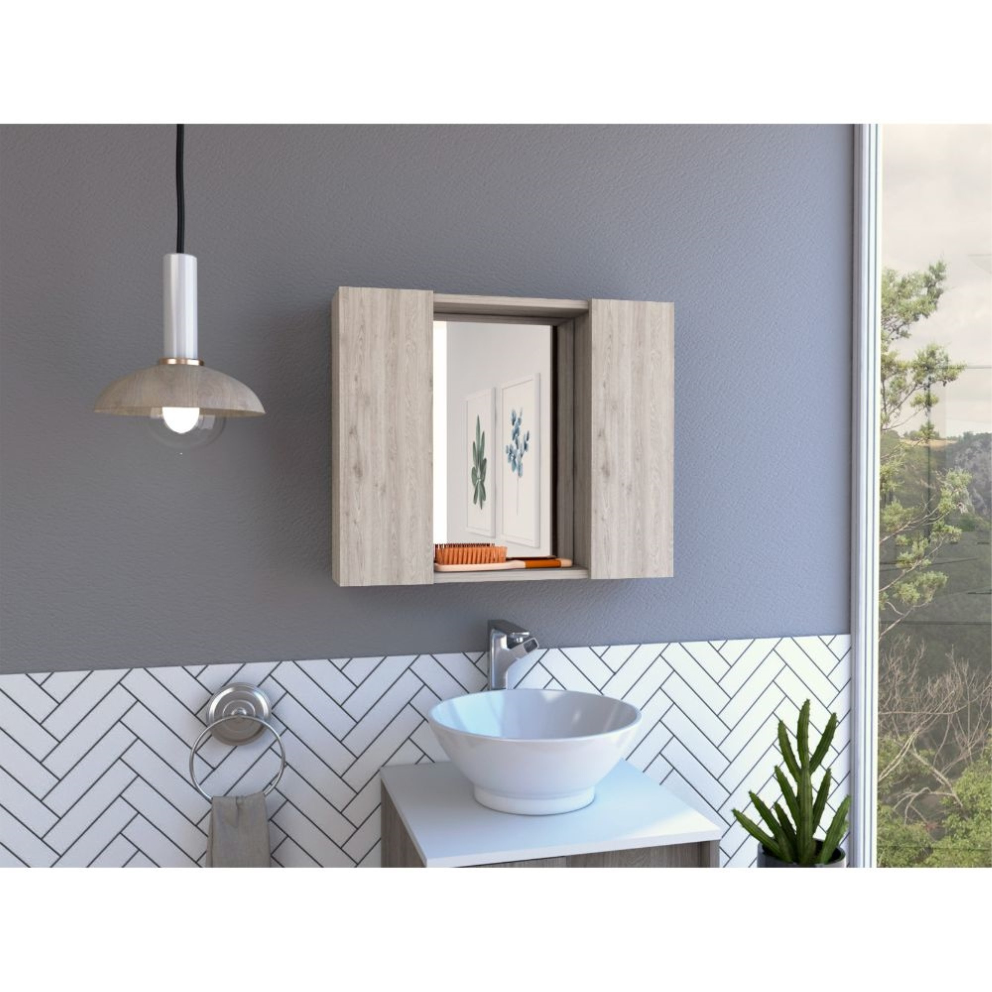 TUHOME Artemisa Medicine Cabinet, Two-Door Cabinet, Mirror, One External Shelf-Light Grey, For Bathroom