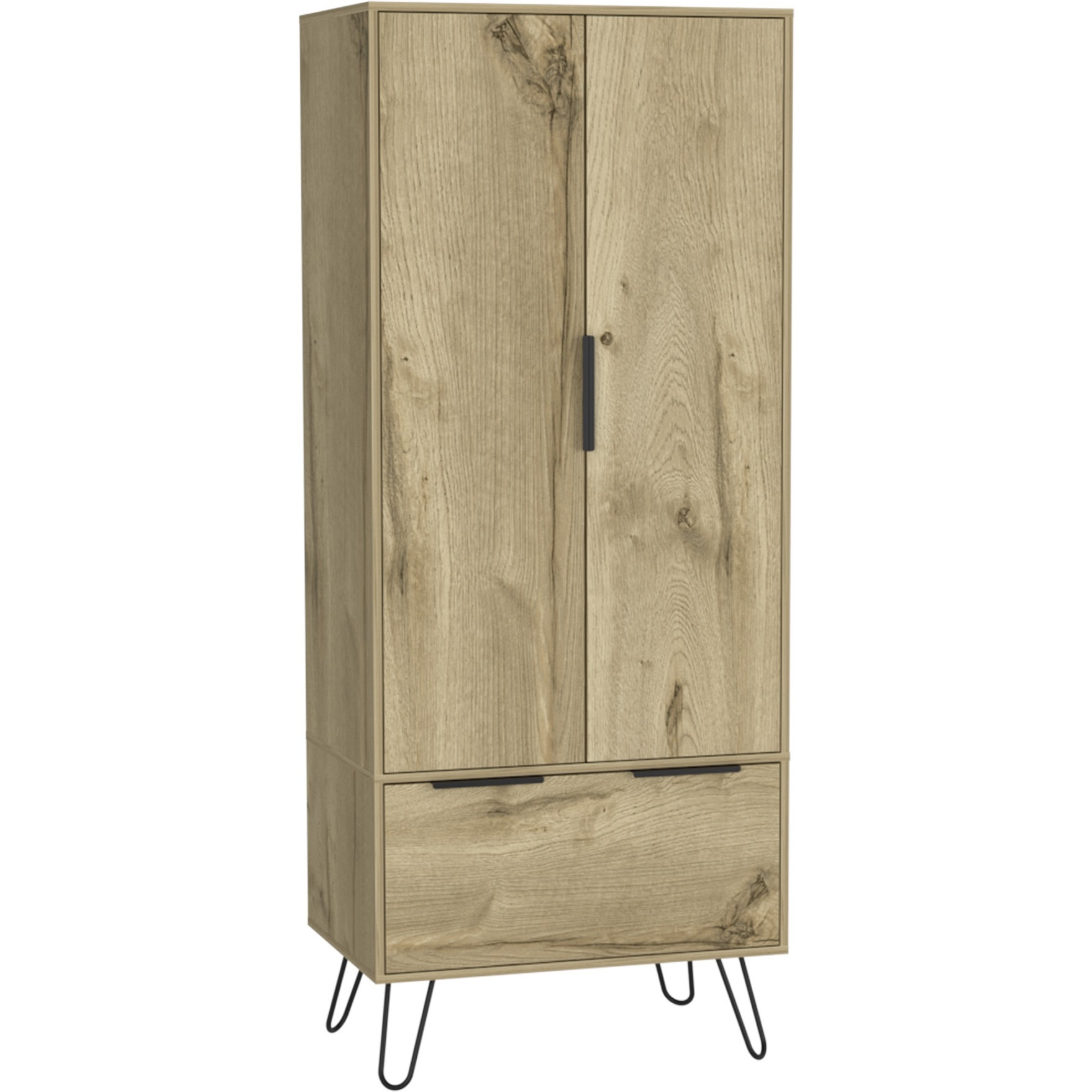 TUHOME Augusta Armoire Closet, Four Steel Legs, One Drawer, Two Door Cabinet-Light Oak, For Bedroom