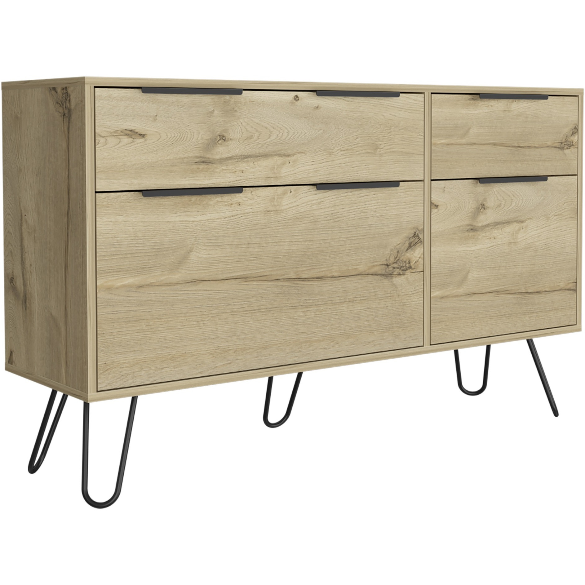 TUHOME Augusta Double Dresser, Countertop, Four Steel Legs, Four Drawers-Light Oak, For Bedroom