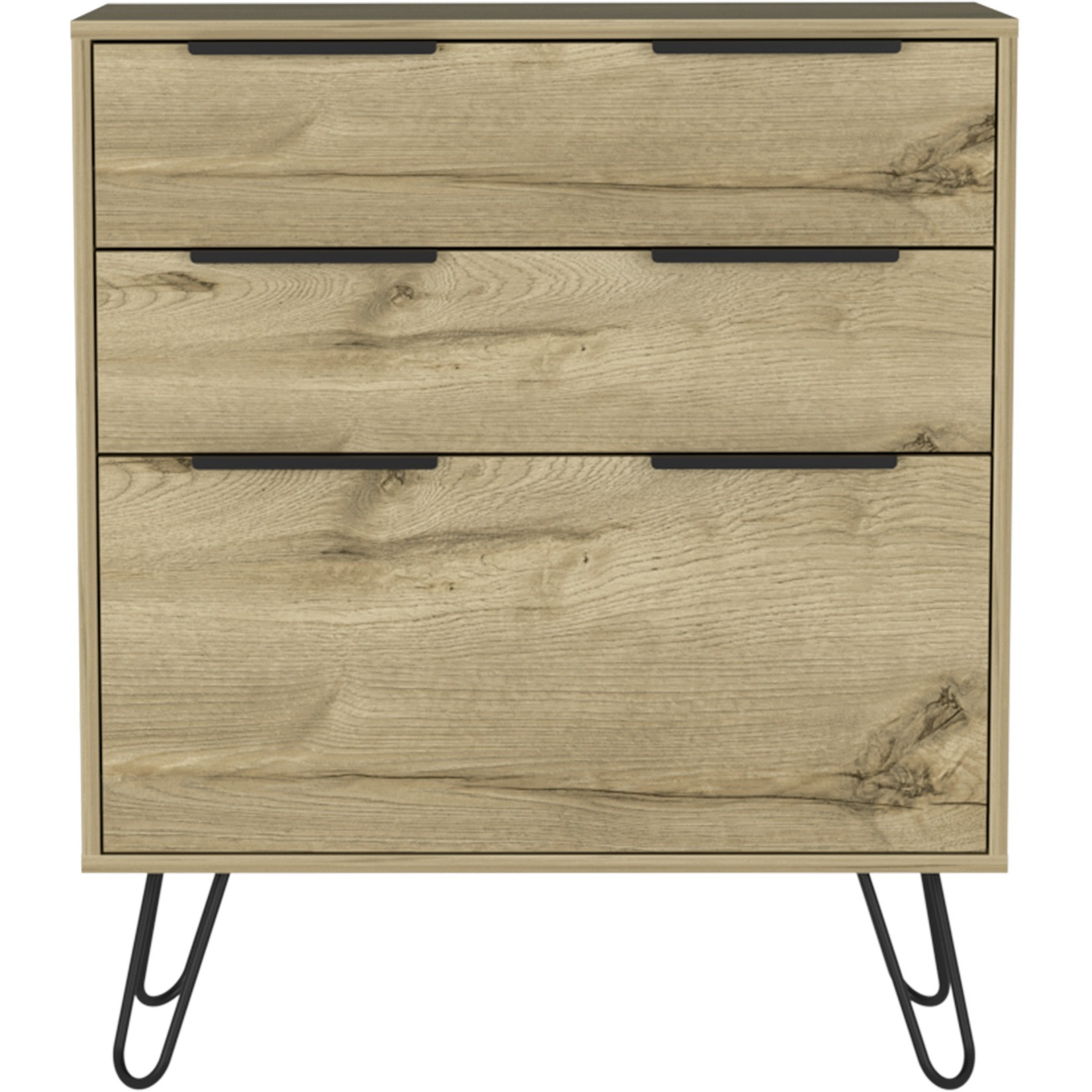TUHOME Augusta Dresser, Four Steel Legs, Three Drawers, Countertop-Light Oak, For Bedroom