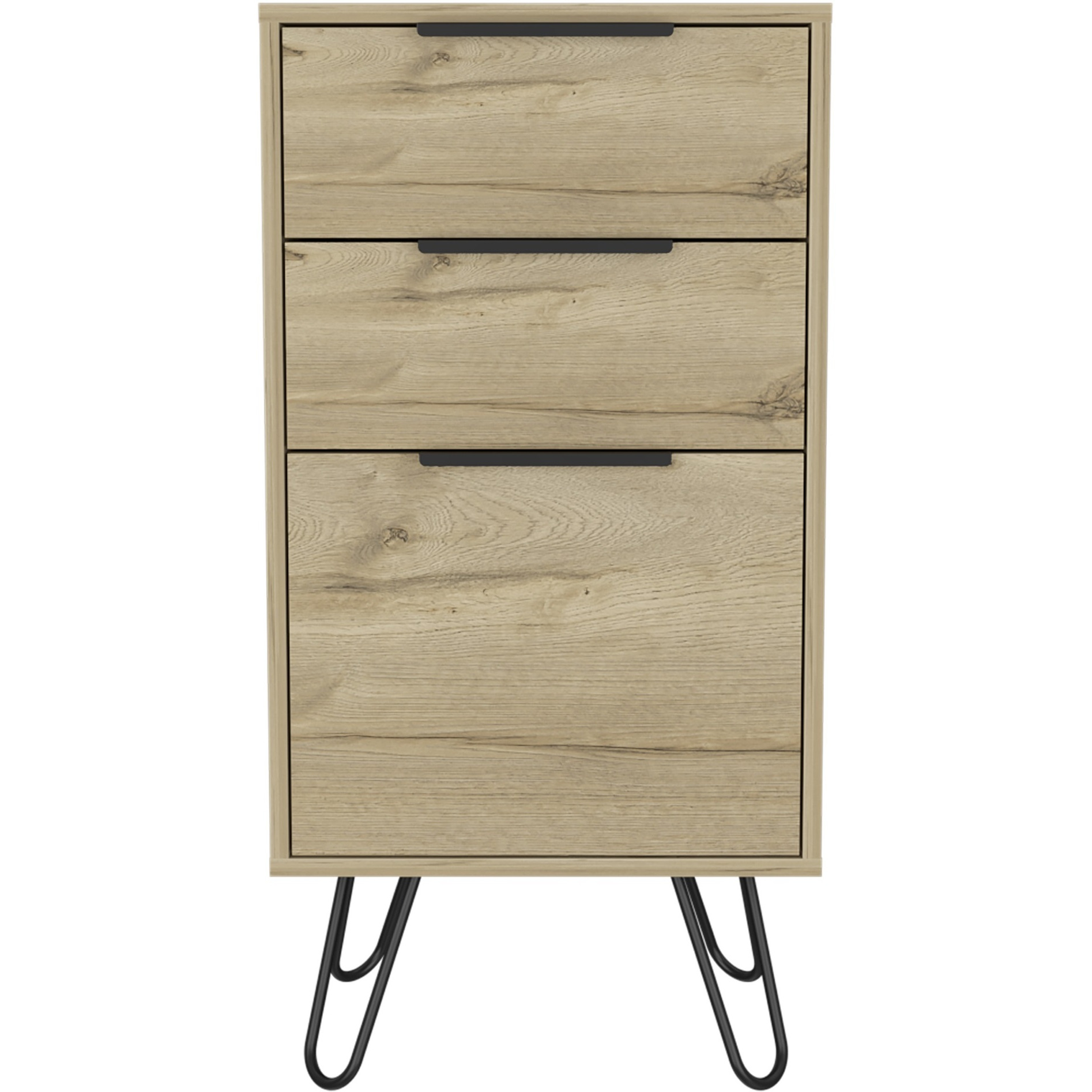 TUHOME Augusta Light Dresser, Four Steel Legs Countertop,Three Drawers-Light Oak, For Bedroom