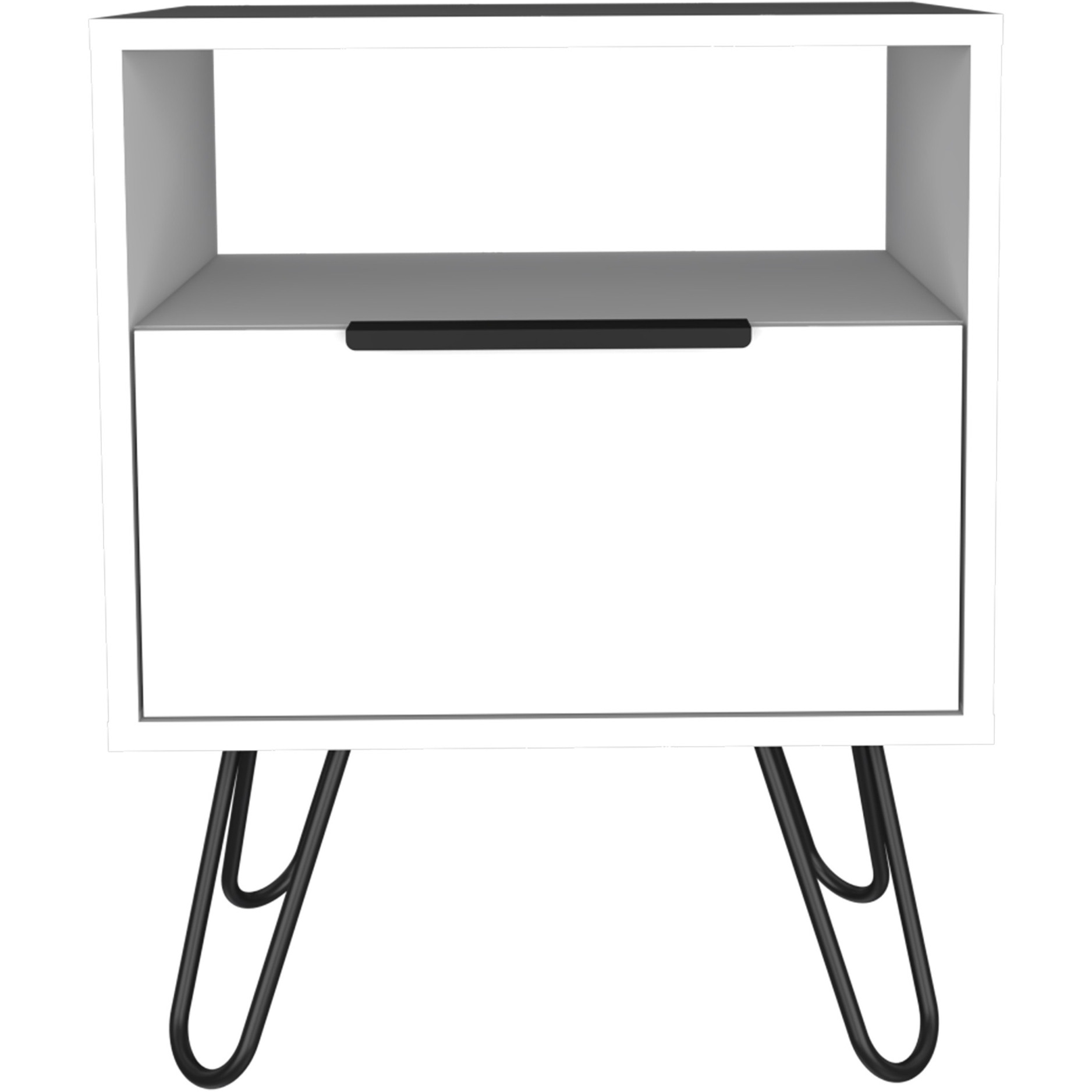 TUHOME Augusta Night Stand, Four Steel Legs, Two Shelves, One-Door Drawer-White, For Bedroom