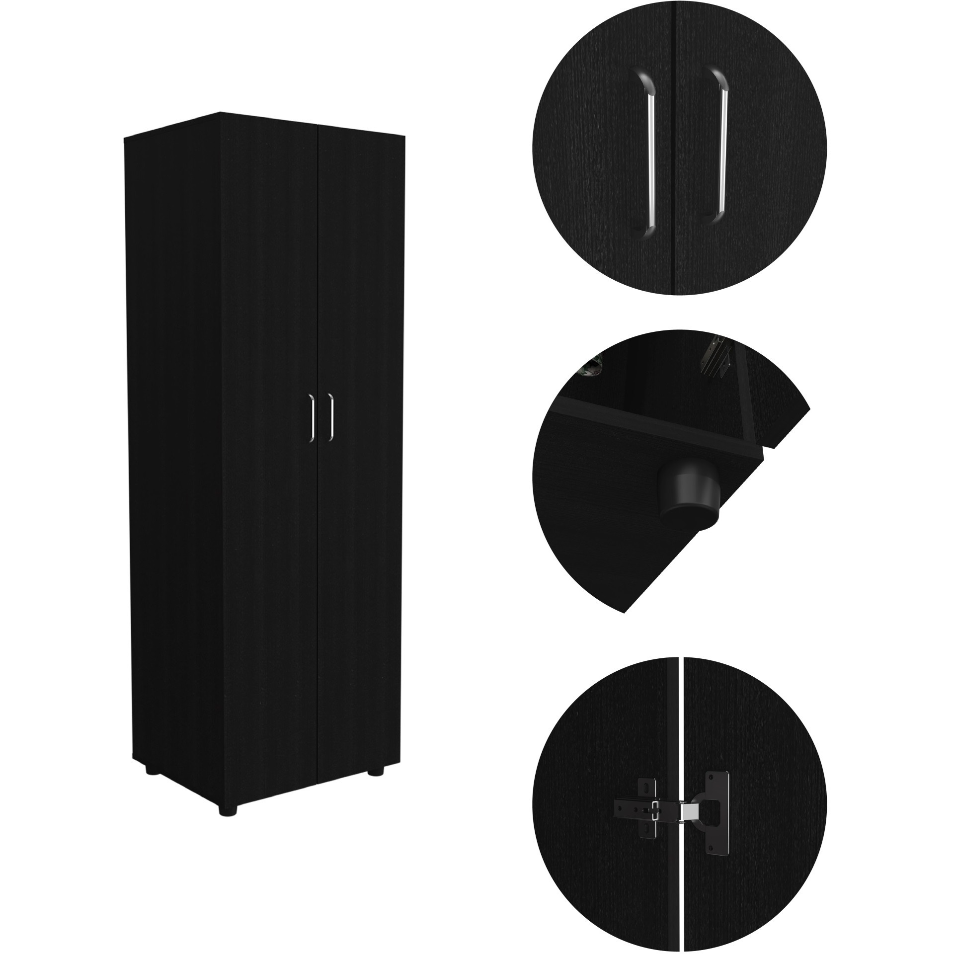 TUHOME Aurora Armoire, Two Internal Shelves, Rod, Two-Door Armoire-Black, For Bedroom