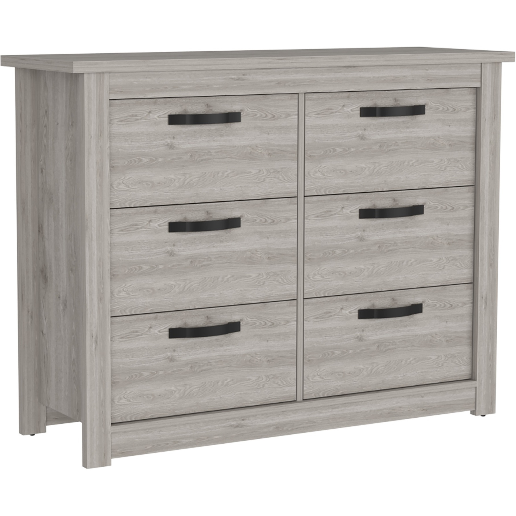 TUHOME Becca 6 Drawer Double Dresser , Four Legs, Metal Hardware, Countertop-Light Grey, For Bedroom