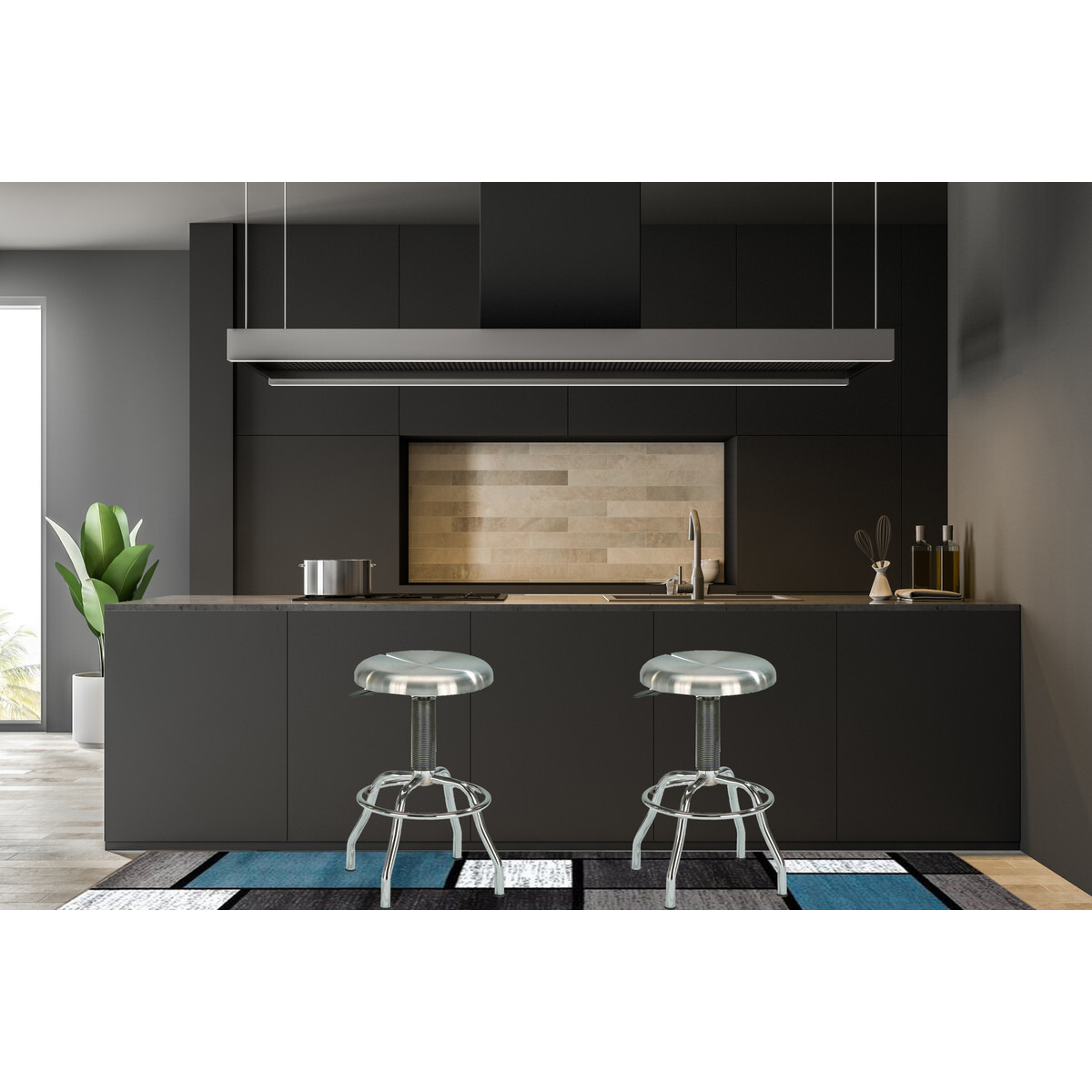 Adjustable work stool in stainless steel frame