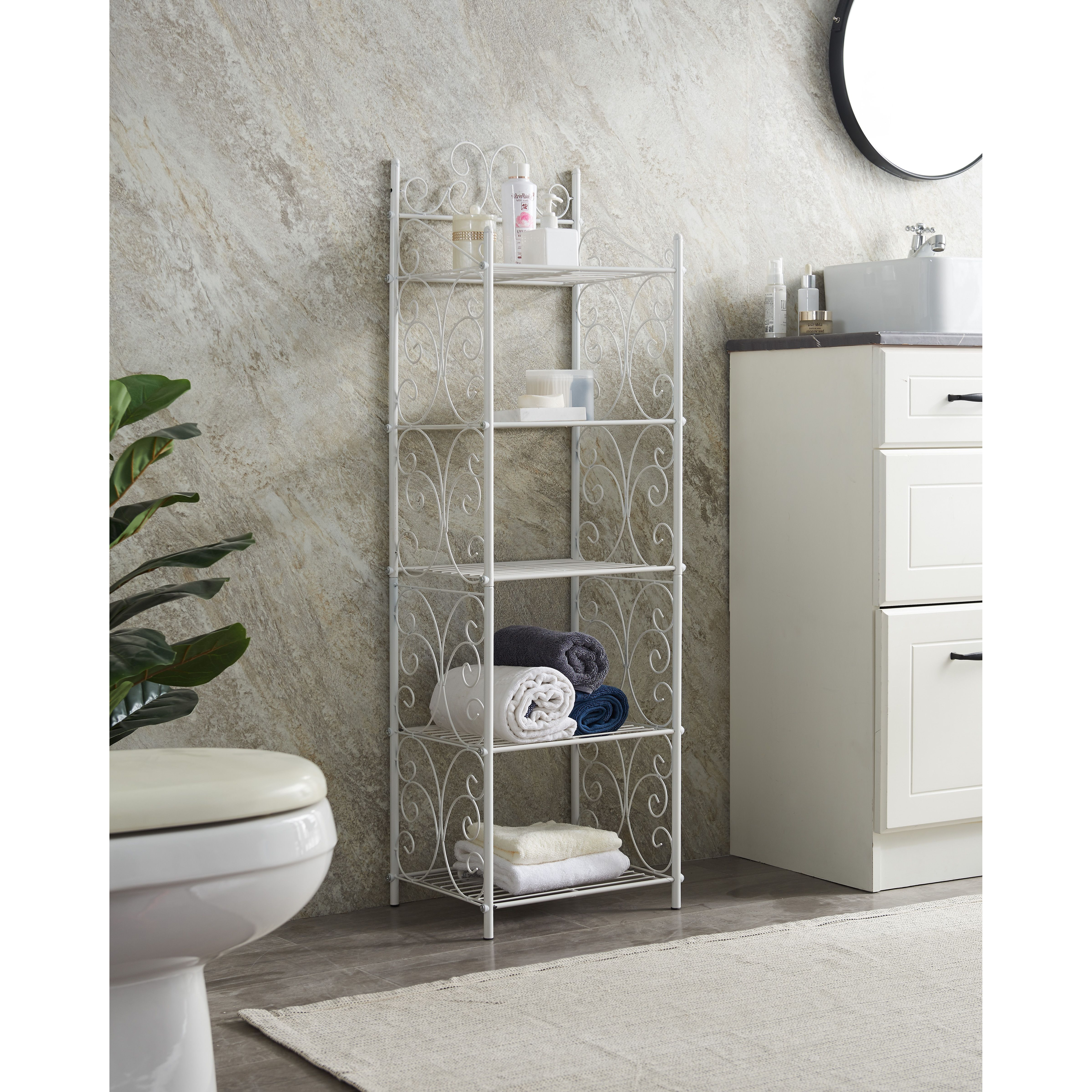 Edgeware 5 Tier Freestanding Bathroom Spacesaver Rack, White Metal