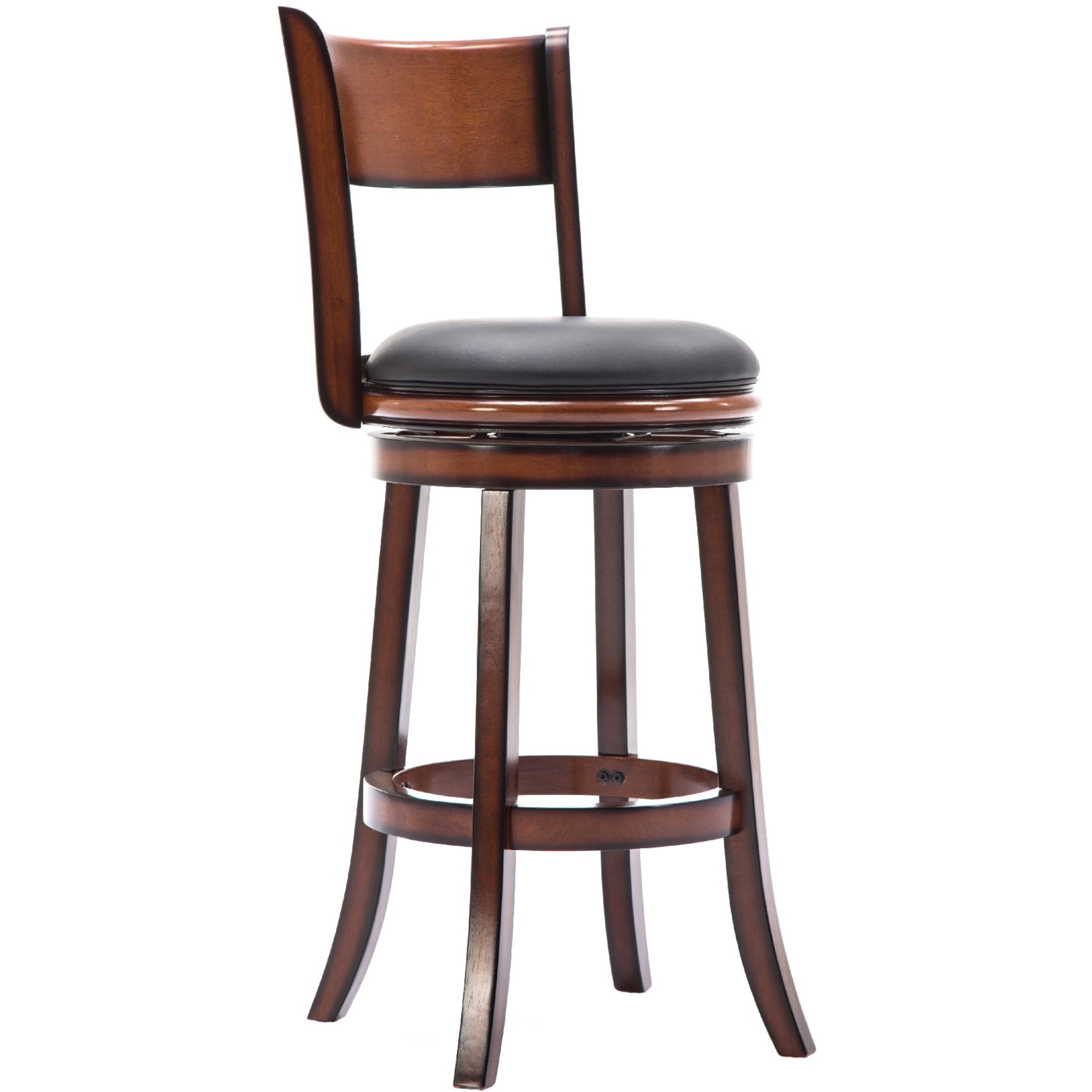 Pal 29 Inch Swivel Bar Stool, Solid Wood, Rich Bonded Leather, Brown