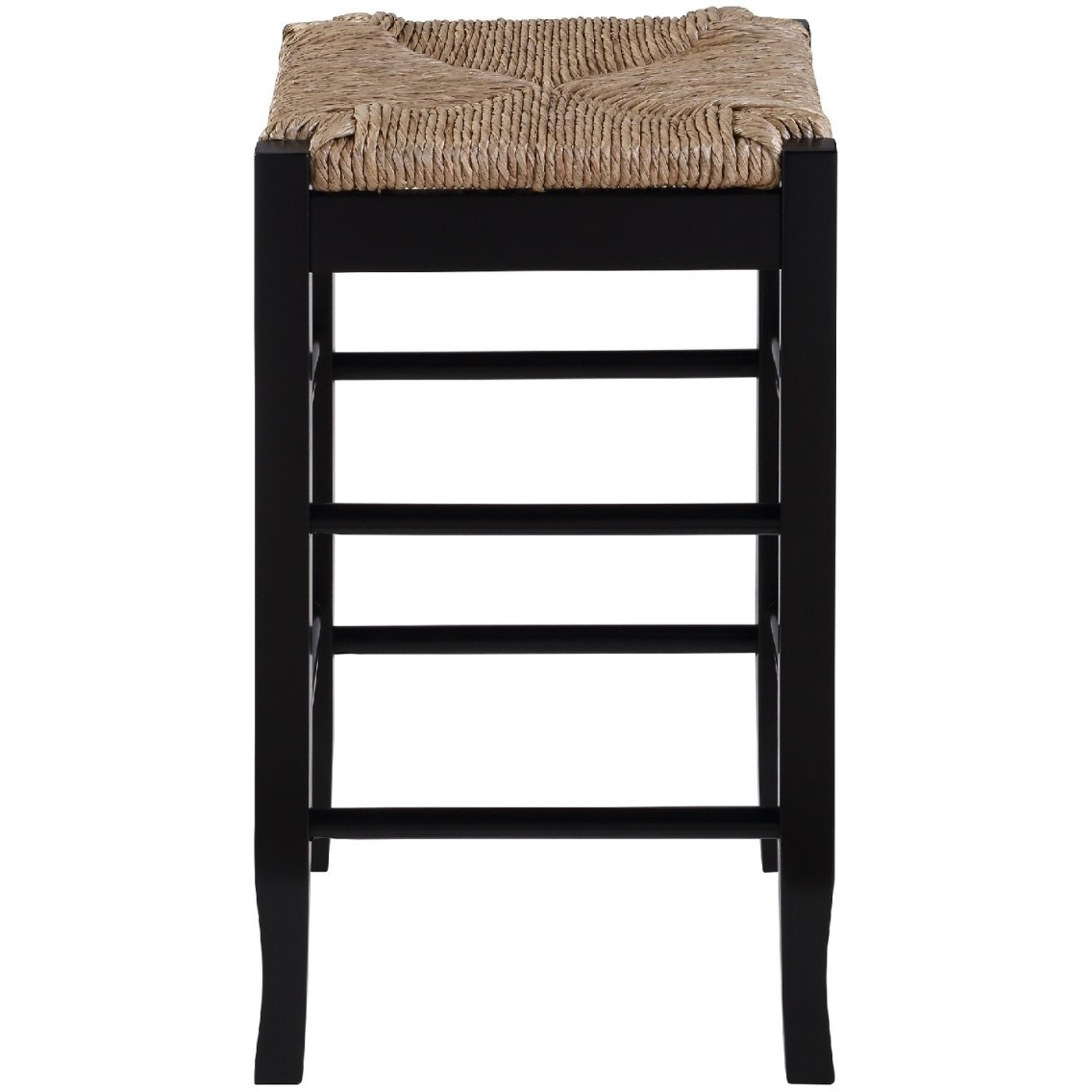 Chris 24 Inch Counter Stool with Wood Frame, Handwoven Rush Seat, Black