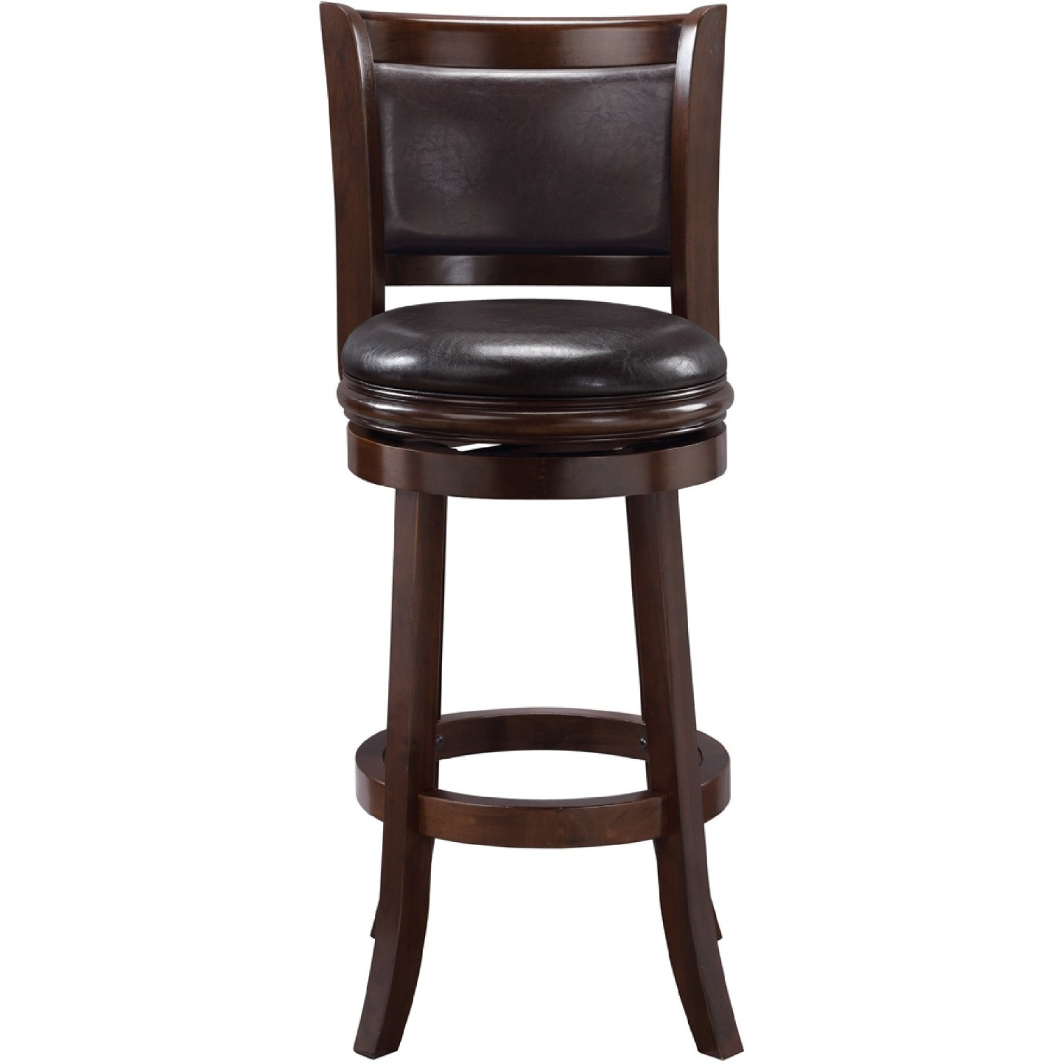 Pal 29 Inch Swivel Bar Stool, Solid Wood, Rich Faux Leather, Espresso Brown