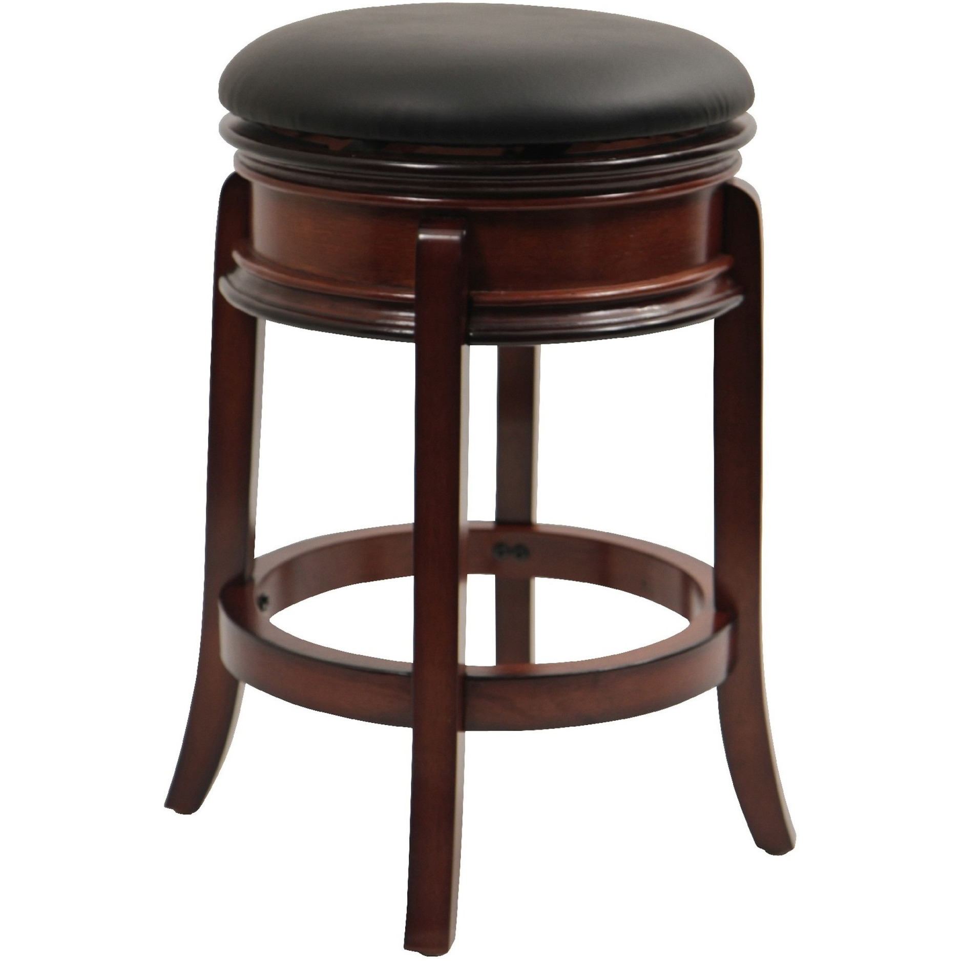 Sabi 24 inch Swivel Counter Stool, Solid Wood, Faux Leather, Brown, Black