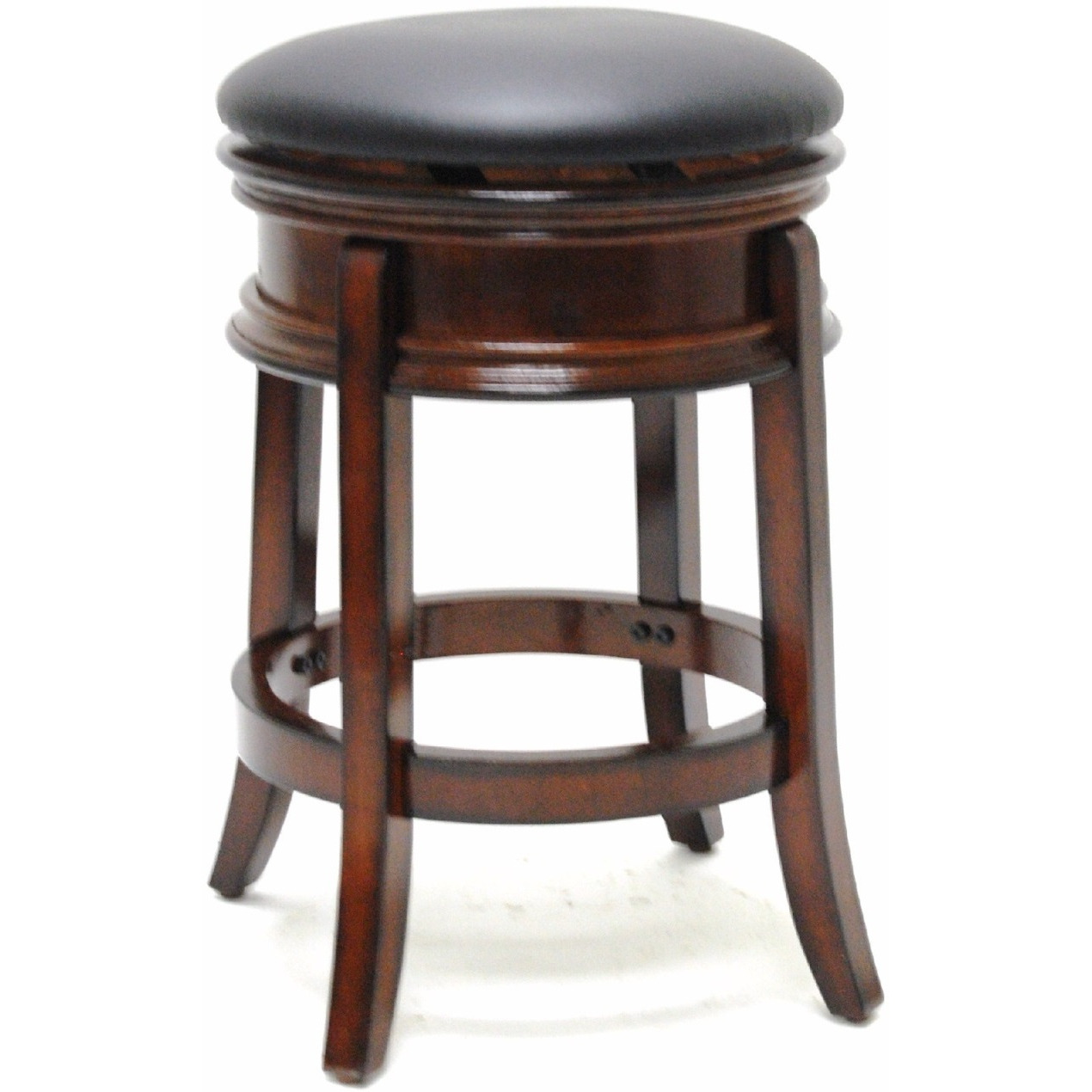 Sabi 24 inch Swivel Counter Stool, Solid Wood, Faux Leather, Brown, Black
