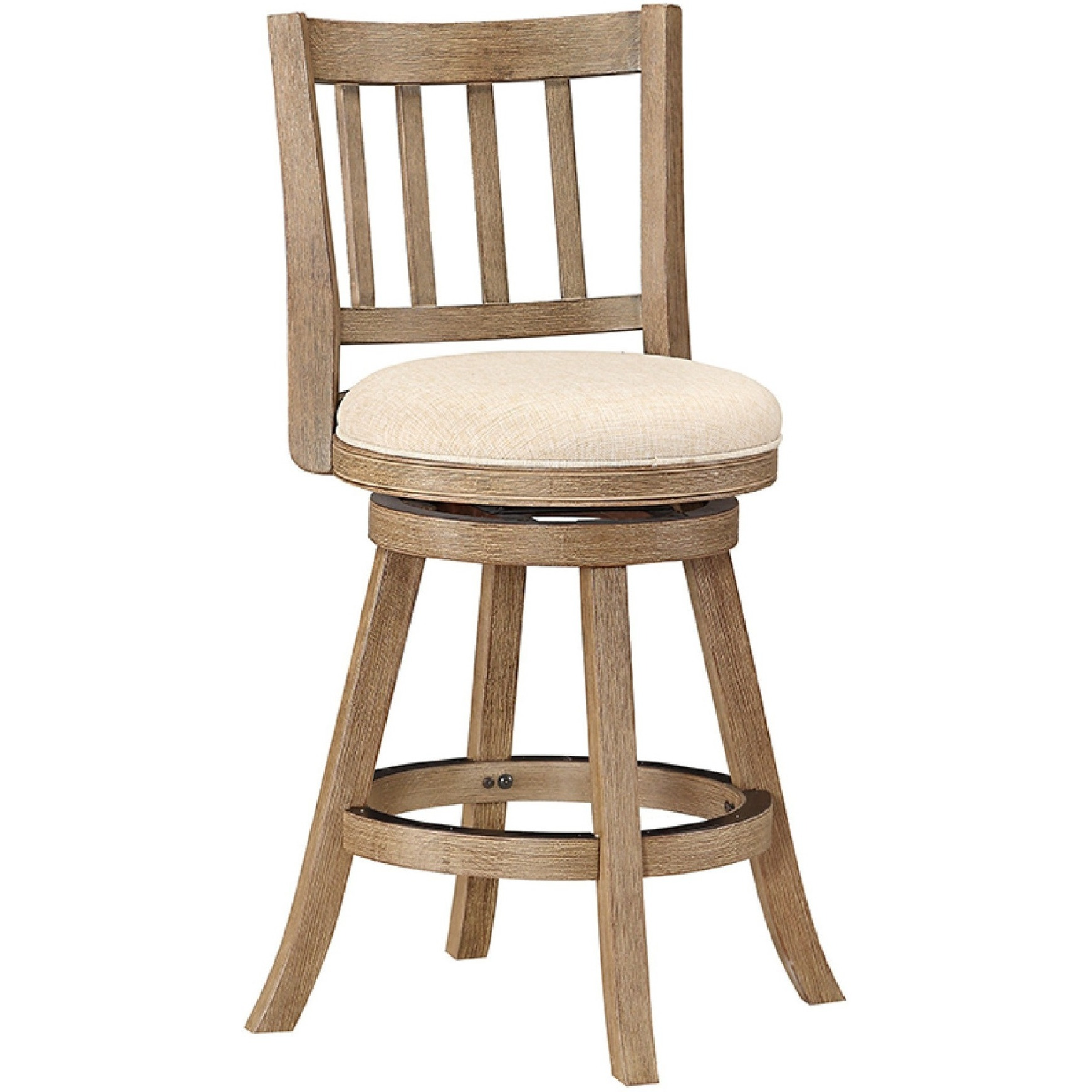 Adam 24 Inch Solid Wood Swivel Counter Stool, Slatted Back, Ivory