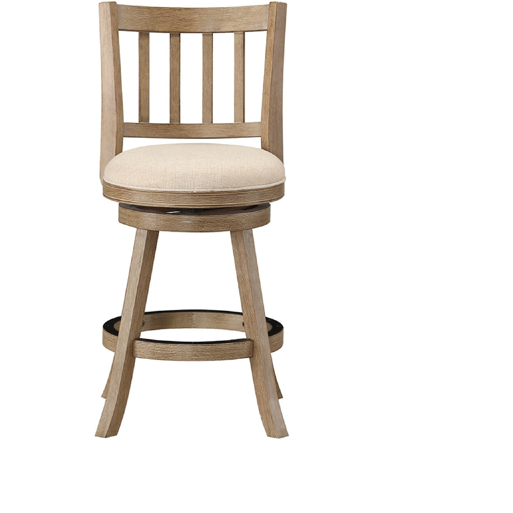 Adam 24 Inch Solid Wood Swivel Counter Stool, Slatted Back, Ivory