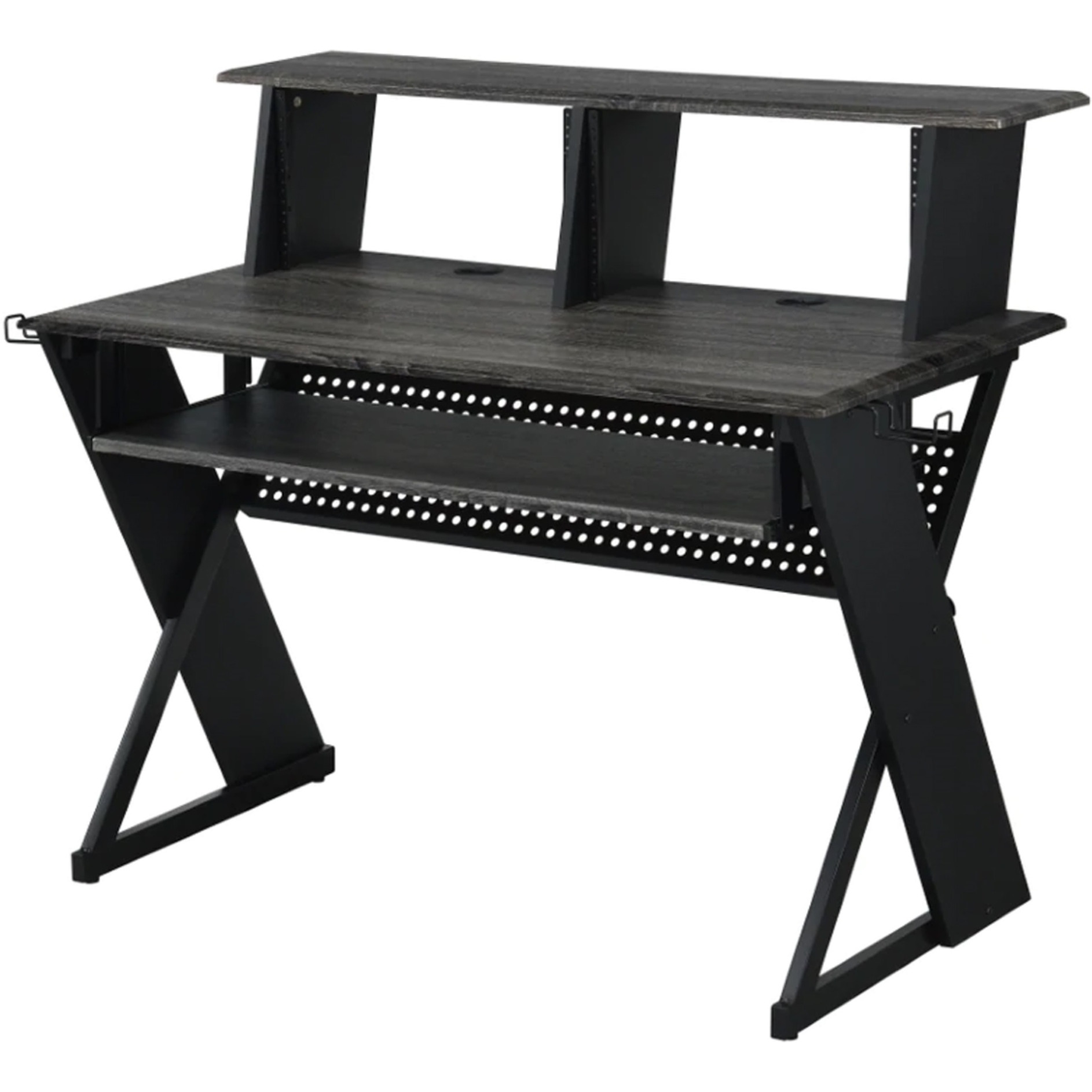 Tin 47 Inch Wood Music Desk Studio Station, Keyboard Tray, Shelves, Gray