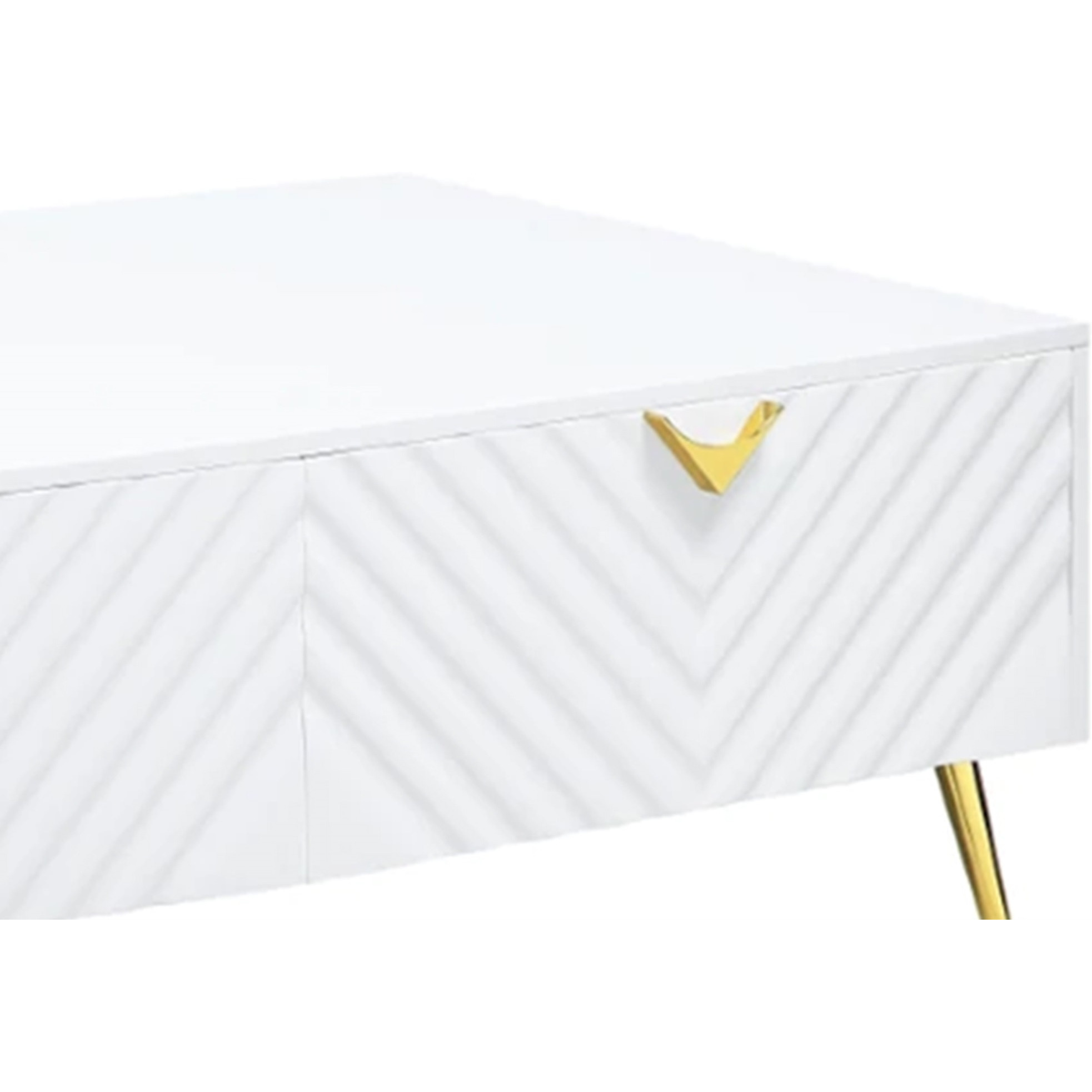 Tyra 53 Inch Modern Coffee Table, 2 Drawers, Metal Handles, White, Gold